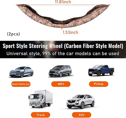 Miniatura 2 de Funda para volante, funda de fibra de carbono para volante de automóvil, protector antideslizante para volante de automóvil para hombres y mujeres,