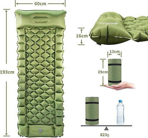 Miniatura 8 de EULANT Colchoneta de dormir autoinflable para acampar con almohada, almohadilla de dormir inflable gruesa con bomba incorporada, colchón de aire