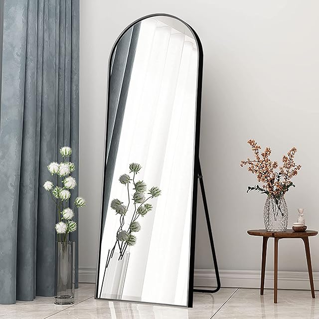 NeuType Arched Full Length Mirror 64"x21" Large Wall Mirror Standing Hanging or Leaning Against Wall Floor Mirror Dressing Mirror, Aluminum Alloy Thin Frame, Black