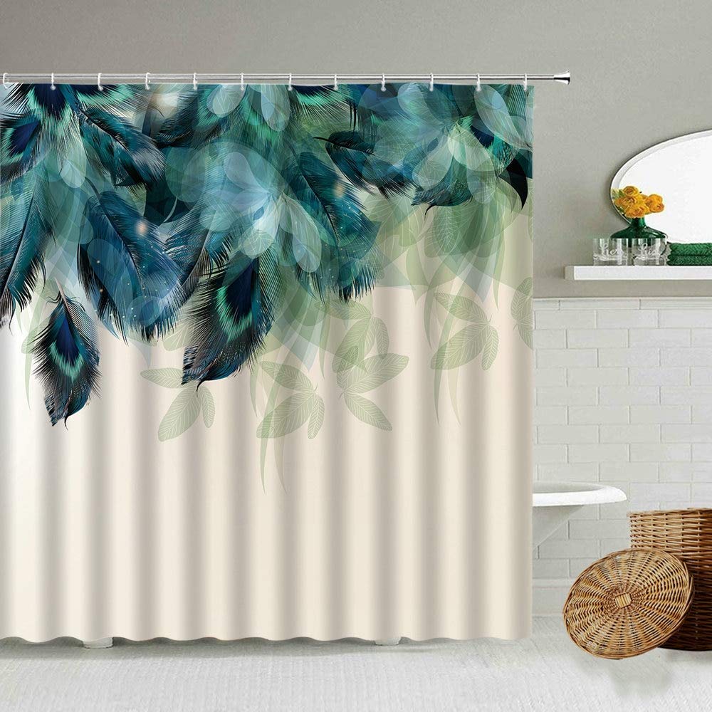 XCBN Peacocks Feather Pattern Shower Curtain Color Creative Design Bathroom Decoration With Hook Waterproof Screen A3 90x180cm