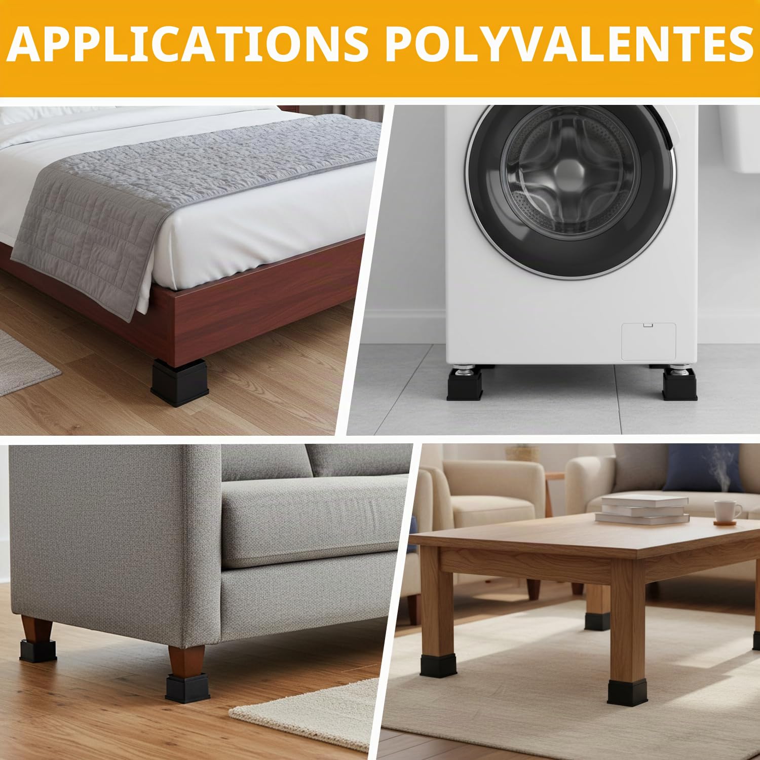Lot de 8 rehausseurs de Meubles réglables 5 cm, 10 cm, 15 cm Empilables Rallonge de Pied de Table, Rehausseur Pieds de lit, Rehausseur Antidéapants Pied Canape