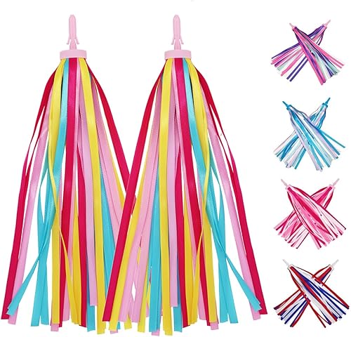 PLATT Manillar de bicicleta para niños, cintas coloridas, borla, para manillar de bicicleta, scooter (1 par)