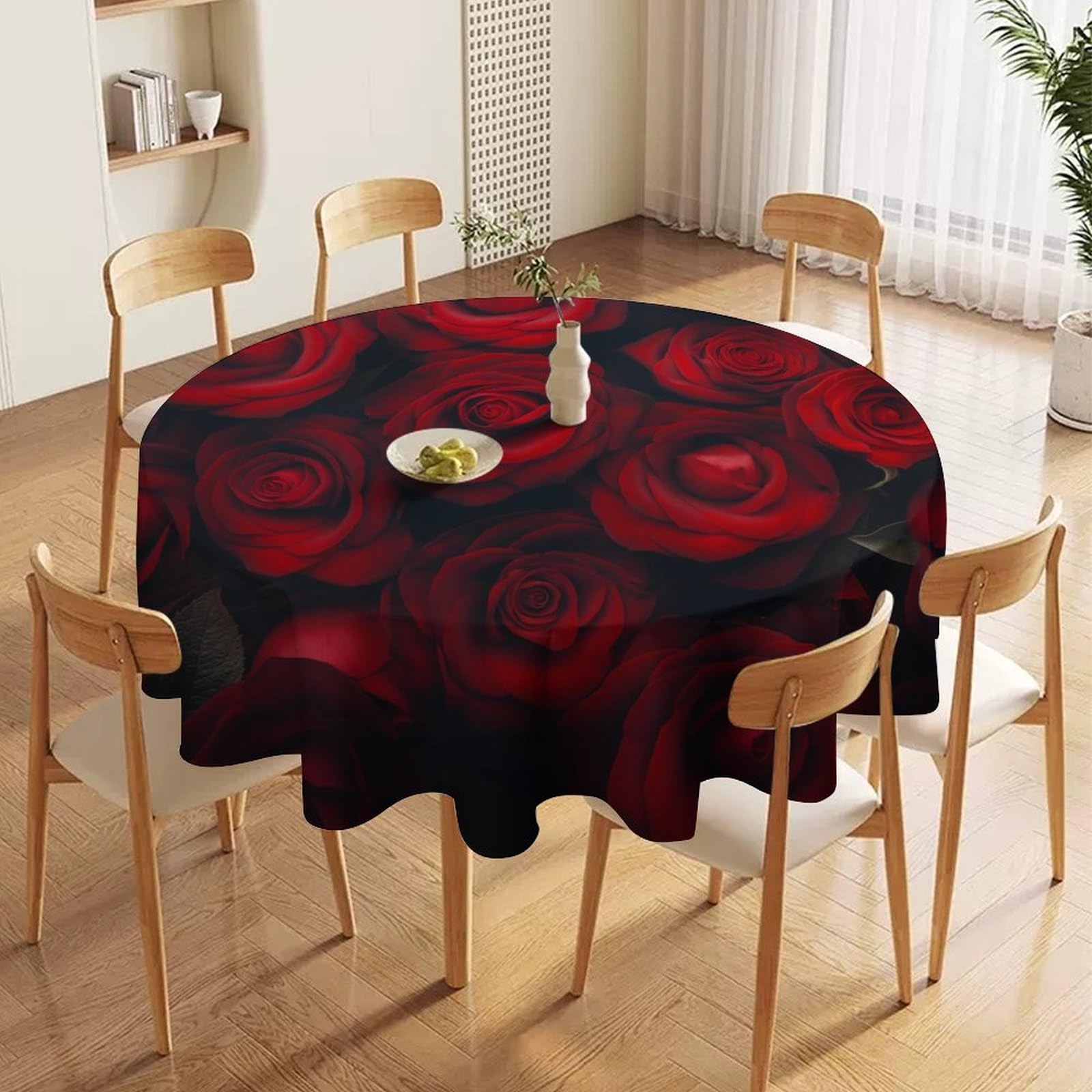 ORDOBO 3D Printed Tablecloth - Red Flowers Fashion Table Protect Cover Waterproof Wipeable For Kitchen Dinner Garden Dining Home Decoration 177X177Cm
