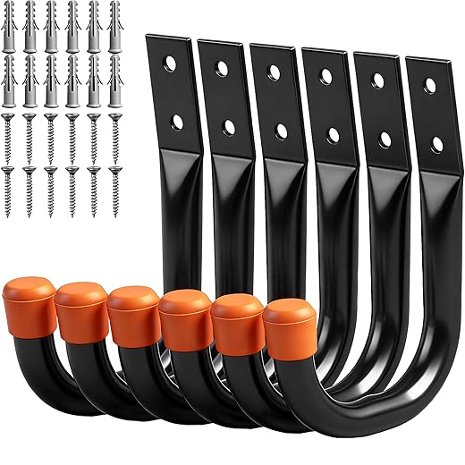 HORUSDY 6 Pack Garage Hooks, Utility Hooks, Garage Hooks Heavy Duty Wall Hooks (Small - 6 inch)