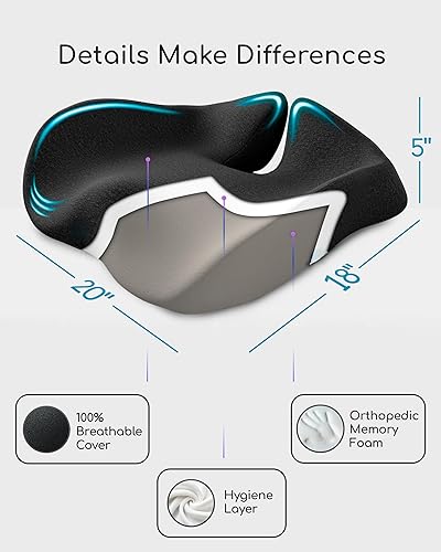 Miniatura 3 de Cojines de asiento de espuma viscoelástica extra grandes para sillas de oficina, cojín de asiento de alivio de presión para aliviar el dolor de