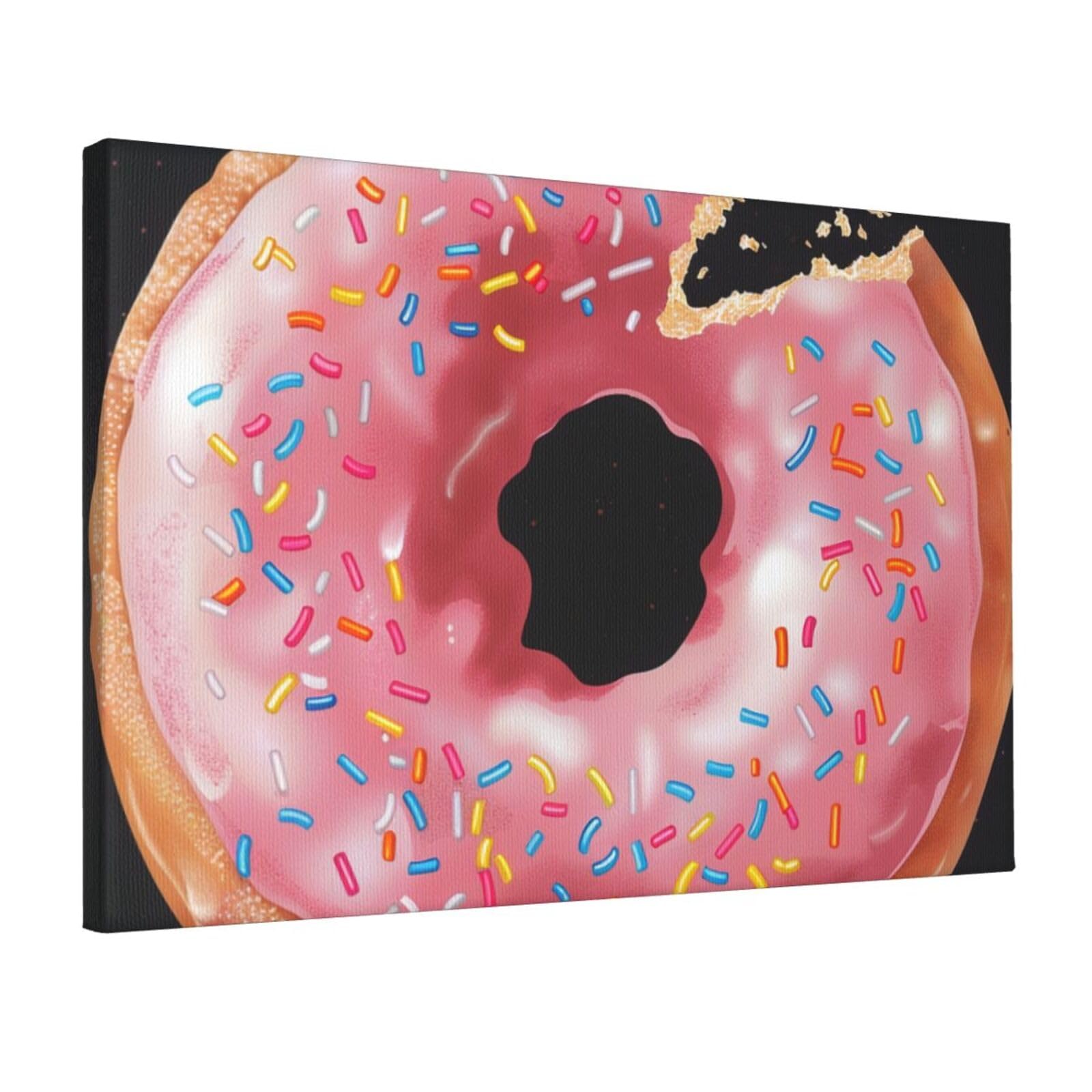 YKLJG Donut Print Printed Wall Art Canvas Prints 45x30 CM Wooden Framed Picture Painting Artwork for Bedroom Kitchen Home Office Decor