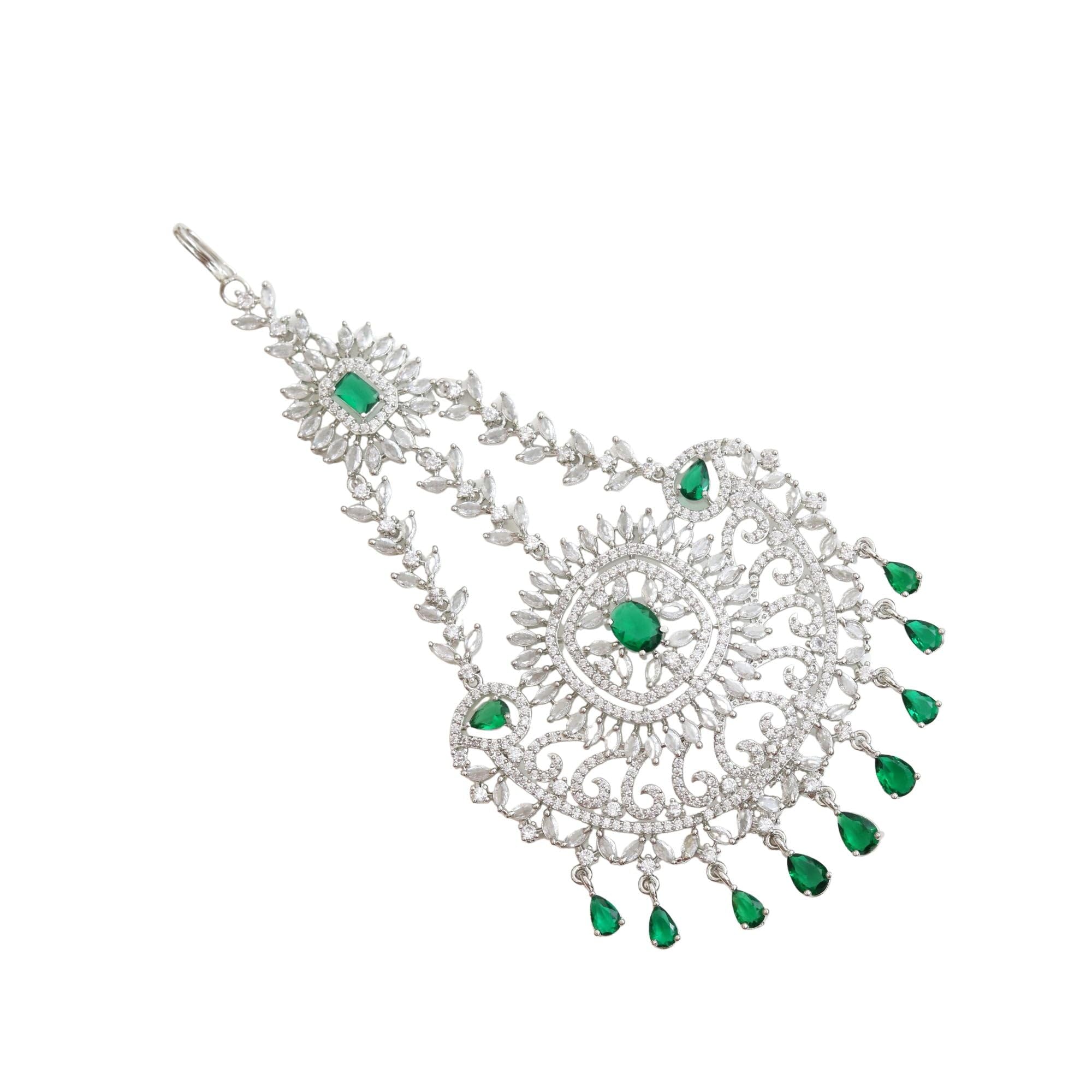 Rhodium Plated Crystal Green American Diamond Bridal Passa-image-46