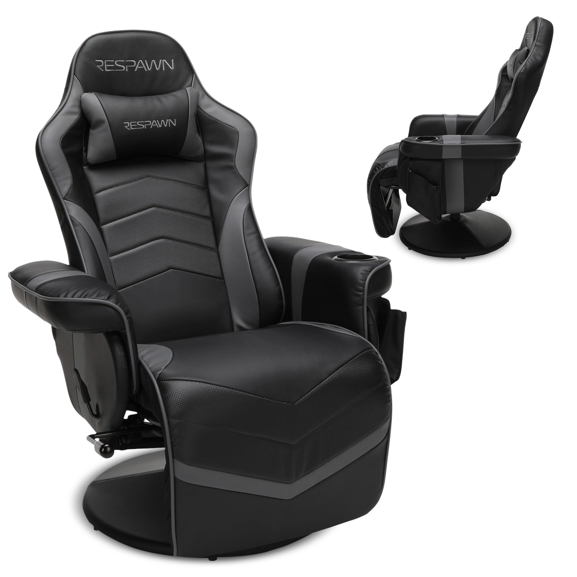 Respawn 900 Console Gaming Recliner with Footrest and Lumbar Support - Comfortable Ergonomic Gaming Chair with Headrest, No Wheels, Reclining, Heavy Duty, Racing Style Video Game Chairs - Gray