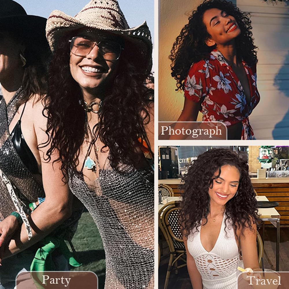 Heedo Long Curly Wig for Women, Dark Brown Synthetic Hair, Glueless Full Cap, Heat Resistant, Natural Look for Daily Wear, Party, Cosplay（With Free Wig Cap & Wide Tooth Comb）