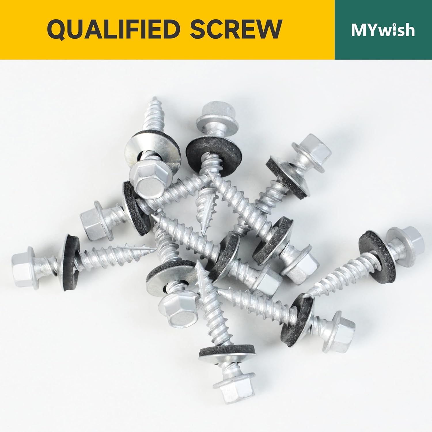 Mywish 300Pcs #10 x 1 Hex Head Self Tapping Metal Roofing Screws with Rubber Washer, Zinc Plated Wood Screws, Sheet Metal Roof Screw with Hex Socket Driver Bit