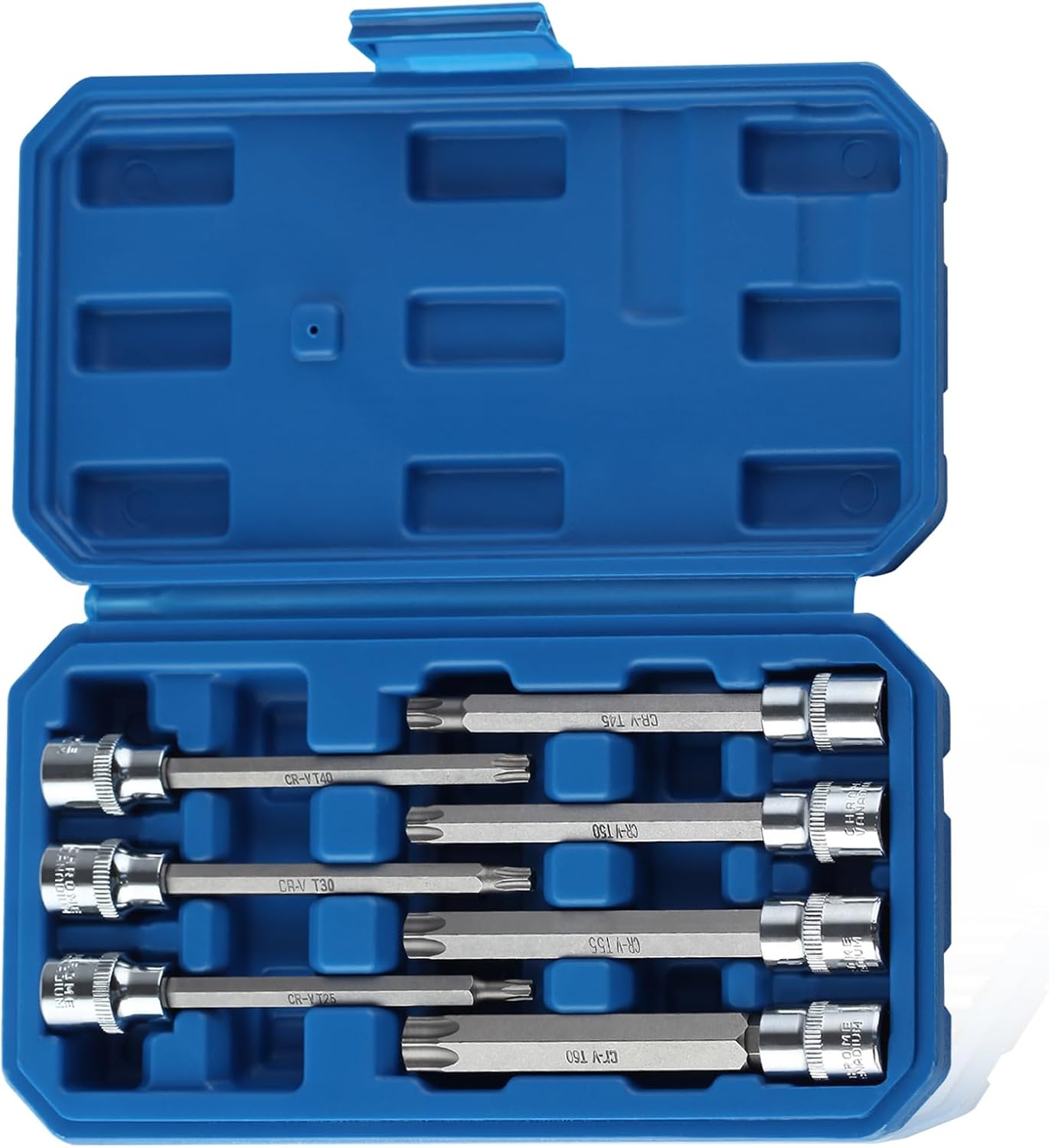 Extra Long Torx Star Bit Socket Set 7 Piece T25-T60, 3/8" Drive 110mm Long Torx Bit Socket Set, Star Screwdriver Bit Set S2 Alloy Steel Impact Torx Socket Set with Portable Storage Case