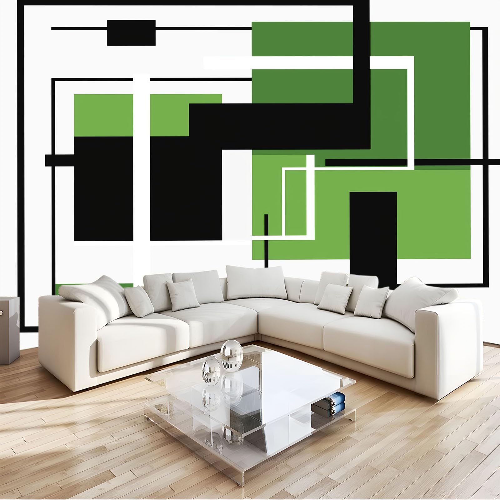 Fototapeta 250 x 175 cm Prostokątne linie nowoczesne geometryczne tapeta z włókniny krajobraz | Fototapeta TTNT Salon, biała