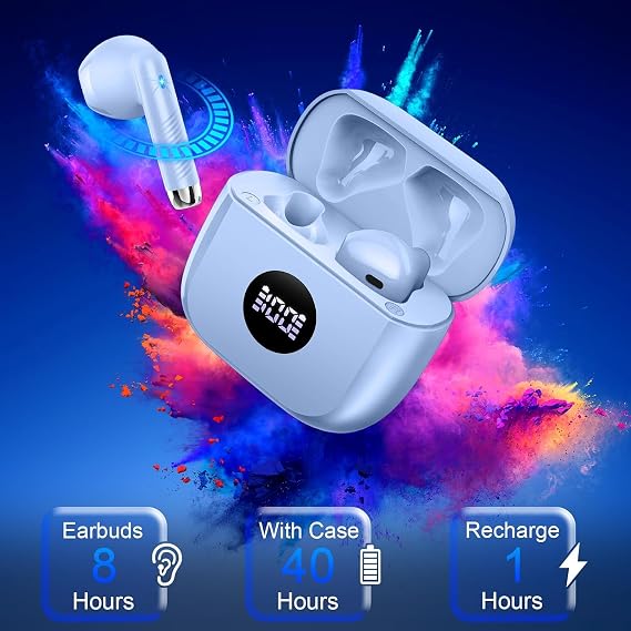 Wireless Earbuds Bluetooth 5.4, LED Power Display Headphones, 6D Stereo