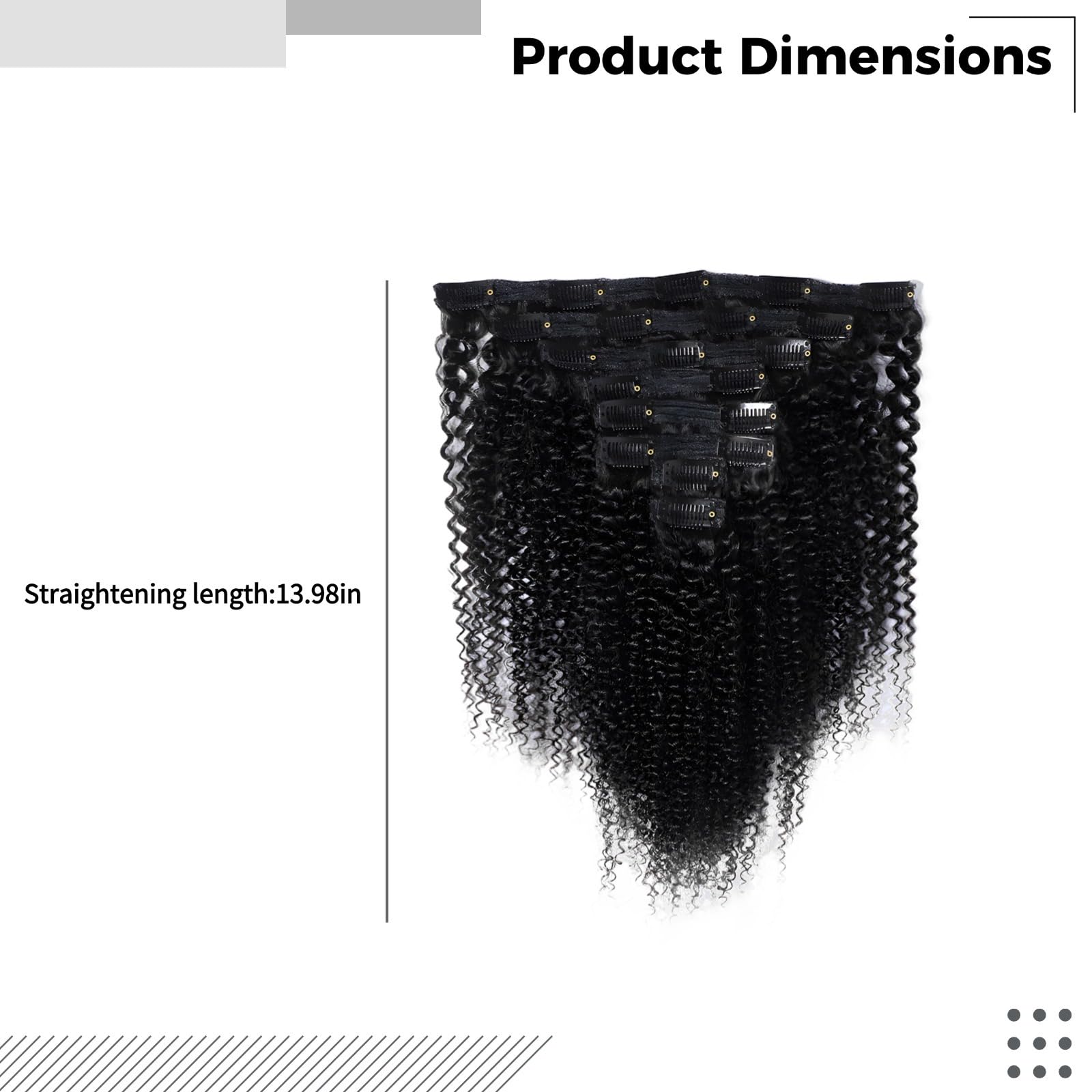 Clip-in Echthaar-Extensions, 14 Zoll, Natur Schwarz, Afro-Locken-Clip-ins, 8-teiliges Set, flexibles Styling, passend für mehr Fülle und einen harmonischen Look