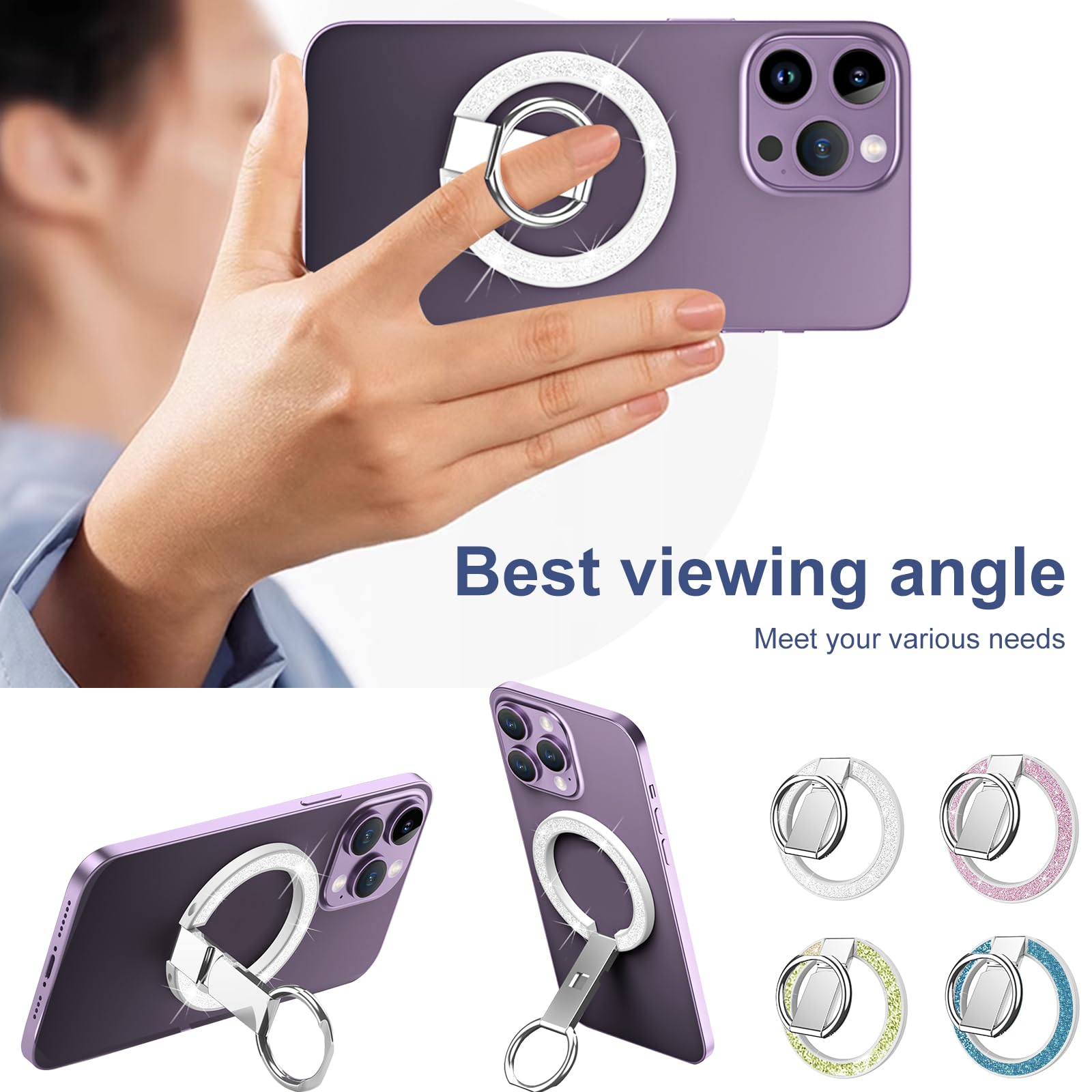 Tensho Magnetischer Handy-Ringhalter – Glitzernd, Als Griff & Ständer Für IPhone 14/13/12