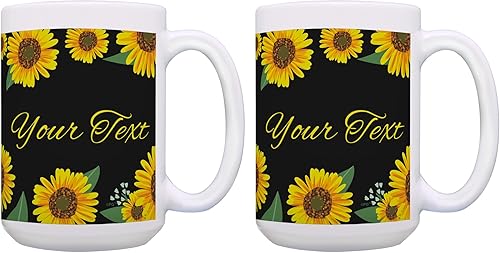 Miniatura 9 de Personalized Gifts Taza floral amarilla su texto personalizado taza de café taza de café de cerámica taza de té de cerámica 11oz Girasol de 11 oz