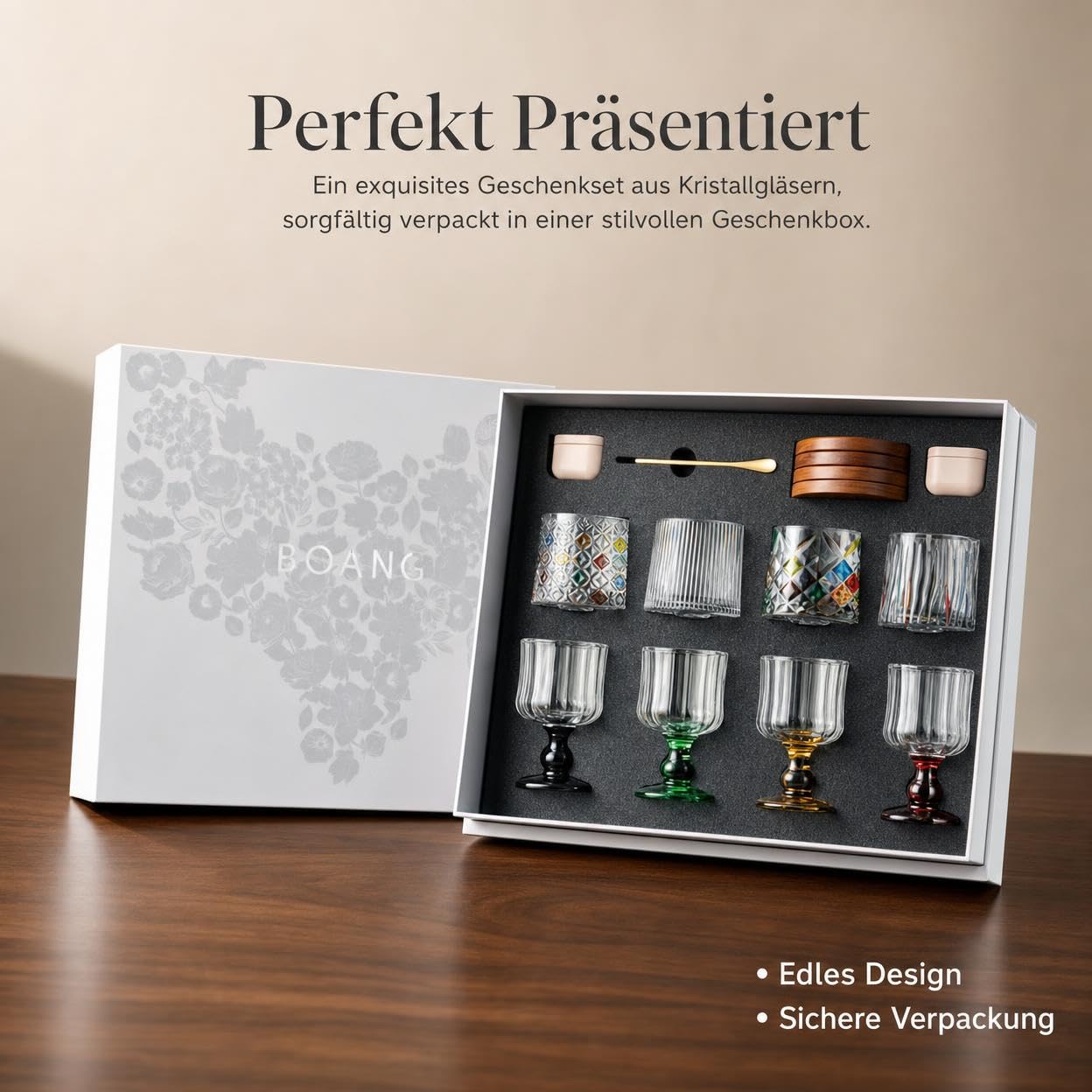 predolo Handbemalte Weingläser Set, Farbige Trinkgläser handgemalt, Geschenkbox für Weiß- & Rotwein, für Dinnerparty & gesellige Abende, Klassische helle Farbe