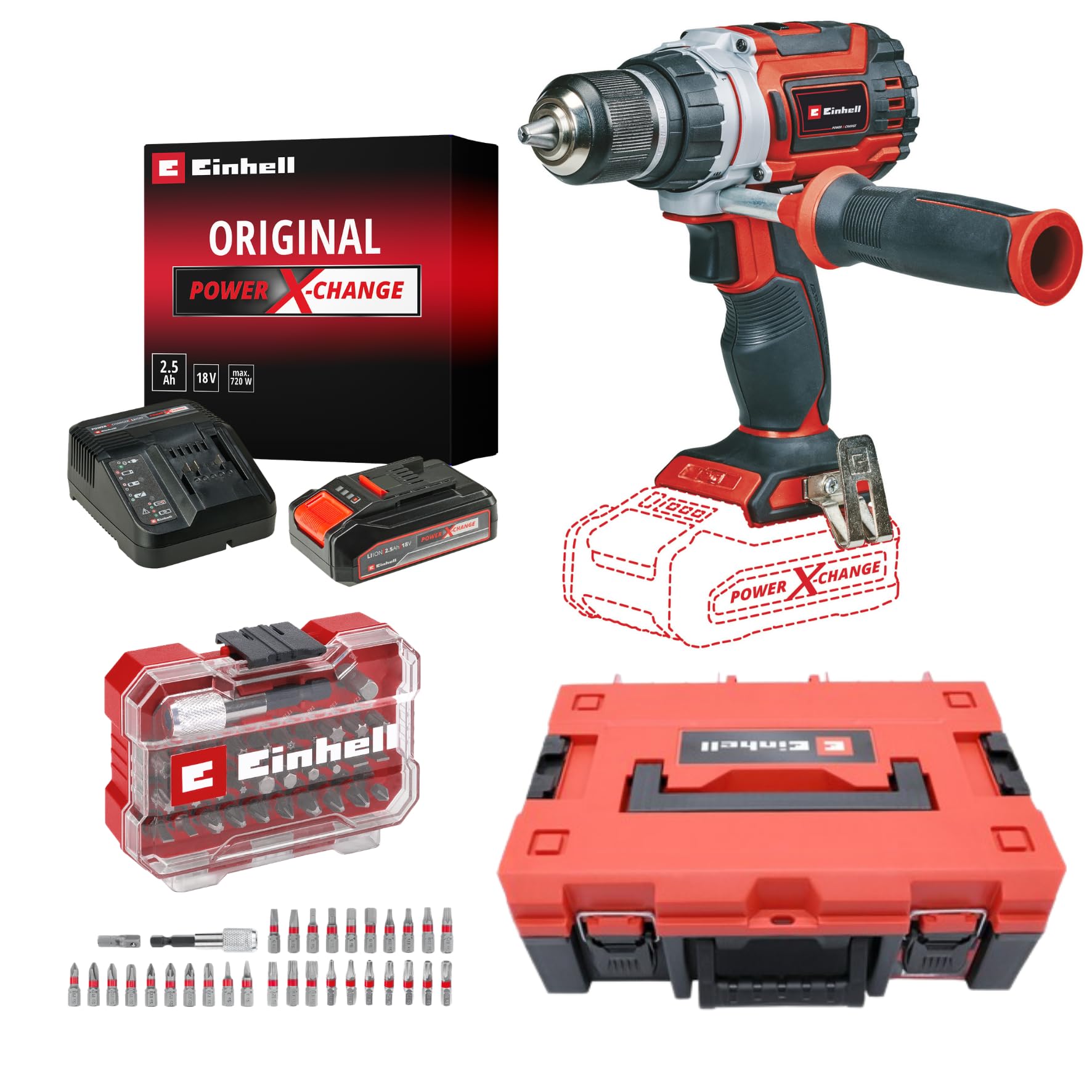 Einhell TP-CD 18/60 Li BL Akülü Vidalama Seti (2,5 Ah Akü ve Şarj Cihazı, 32 Parça Uç Seti ve Çanta Dahildir)