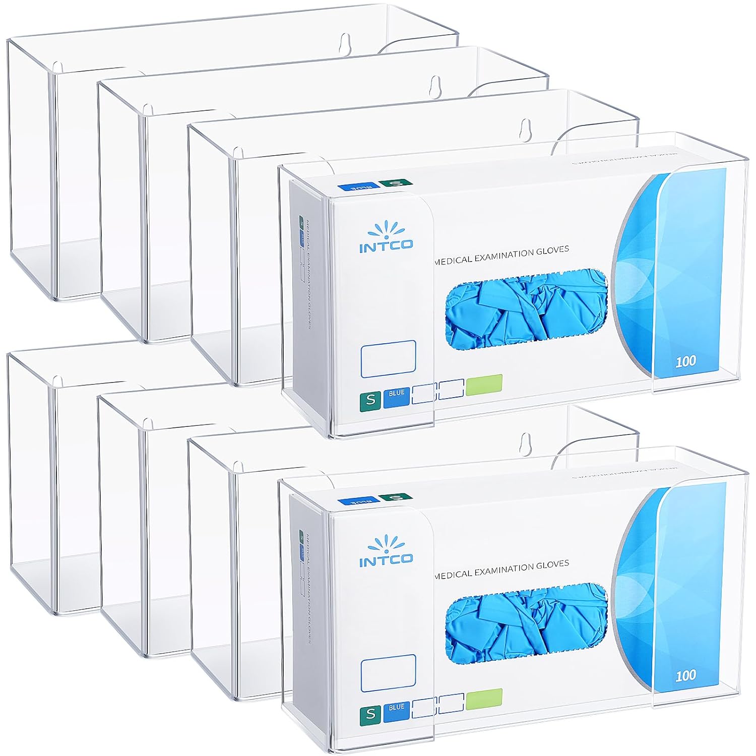 Wenqik Acrylic Glove Box Holder Dispenser Bulk for Wall Mount Rack Floating Mask Dispenser for Medical Latex Rubber Disposable Glove Boxes, 10.2 x 3.5 x 5.3'', Single(8 Pcs)