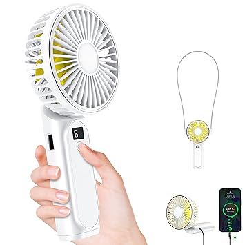 TUNISE Portable Handheld Fan, Neck Fan, 4000mAh Desk Fan, 180?? Adjustable, 6 Speed Wind, Display Electricity in Real Time, USB Rechargeable Foldable Fan, Quiet Personal Fan with Power Bank