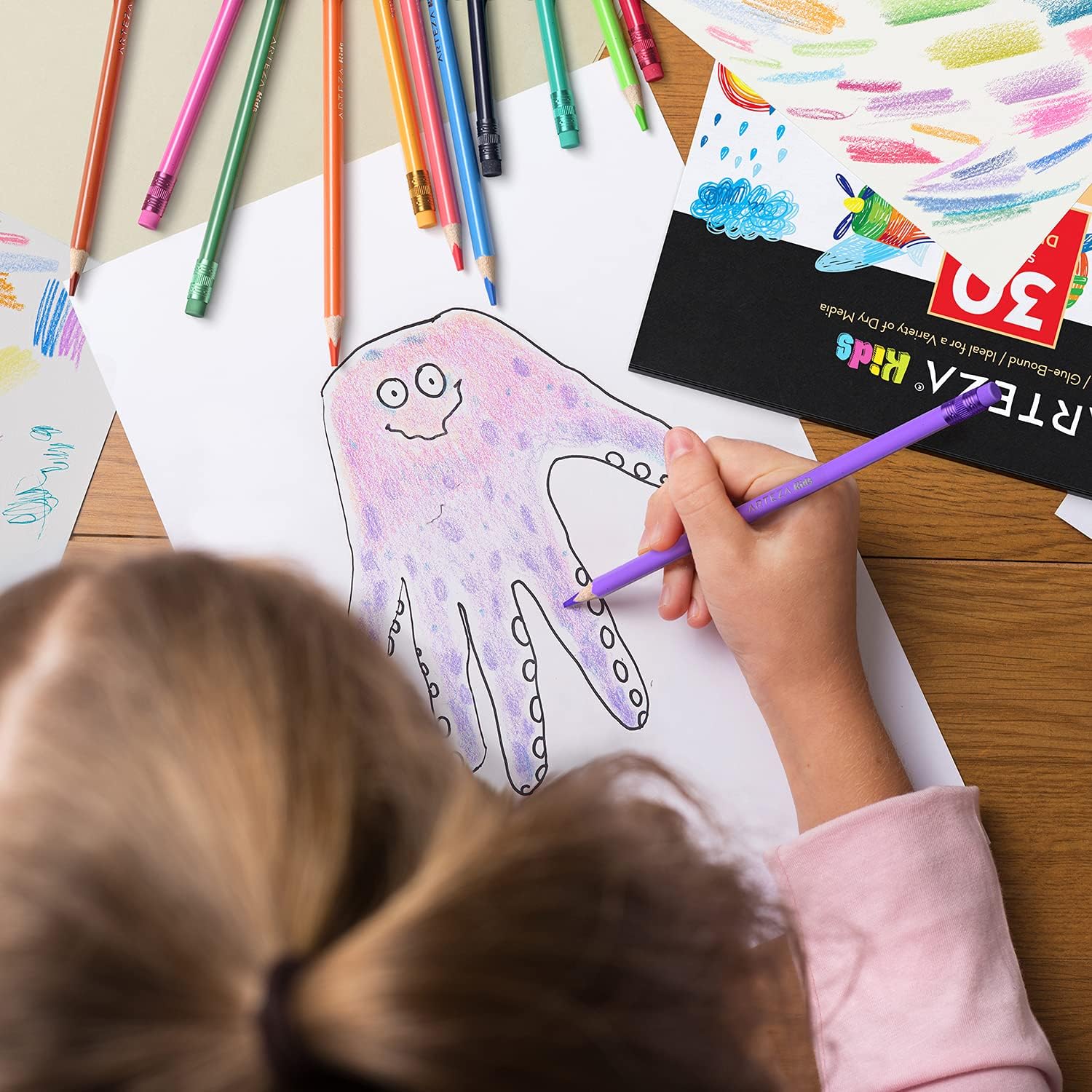 Arteza Kids Erasable Colored Pencils, Set of 48, Triangular Pencil Crayons, Pre-Sharpened, Art Supplies for School, Home, Doodling, and Drawing : Toys & Games