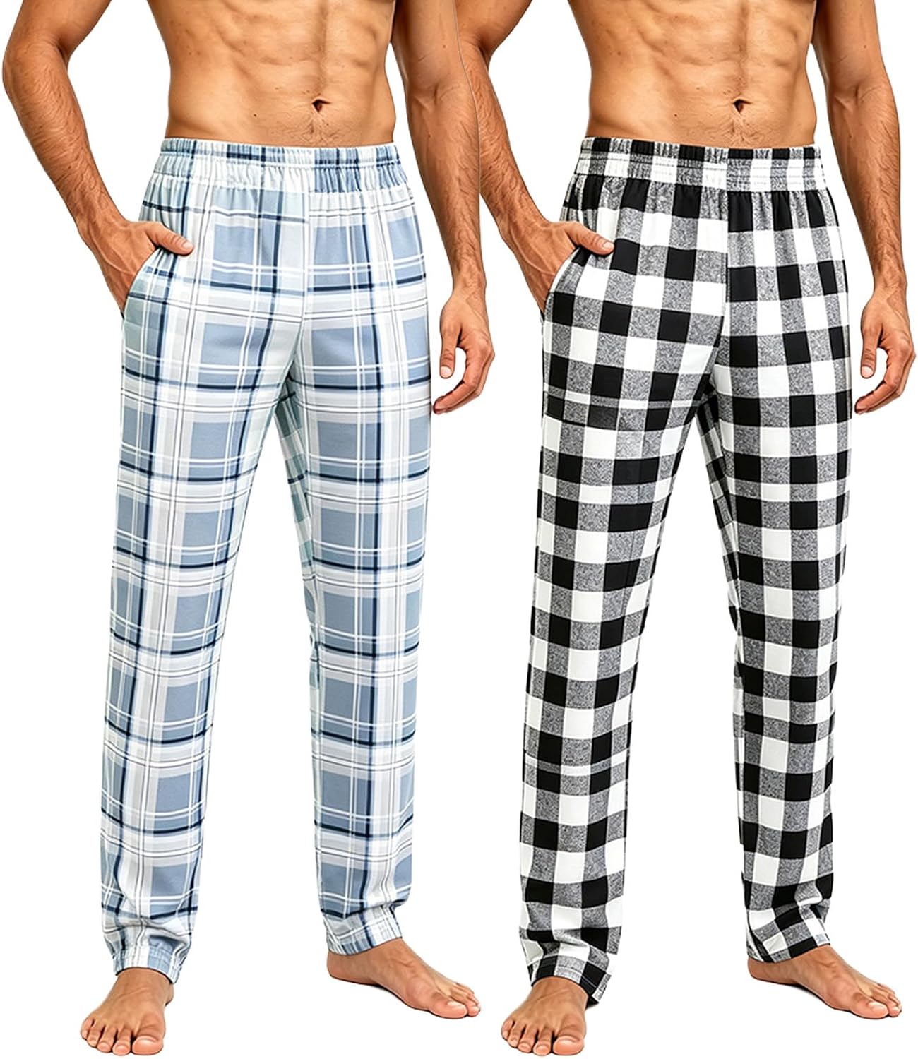 2 Pack Men's Lightweight Pajama Pants - Soft Warm Sleepwear Lounge Bottoms with Pockets for Comfortable Nightwear