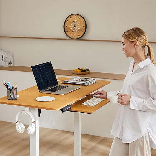 Miniatura 2 de Sweetcrispy Bandeja de teclado eléctrico de gran altura ajustable con 3 ajustes preestablecidos de memoria, 5524, natural