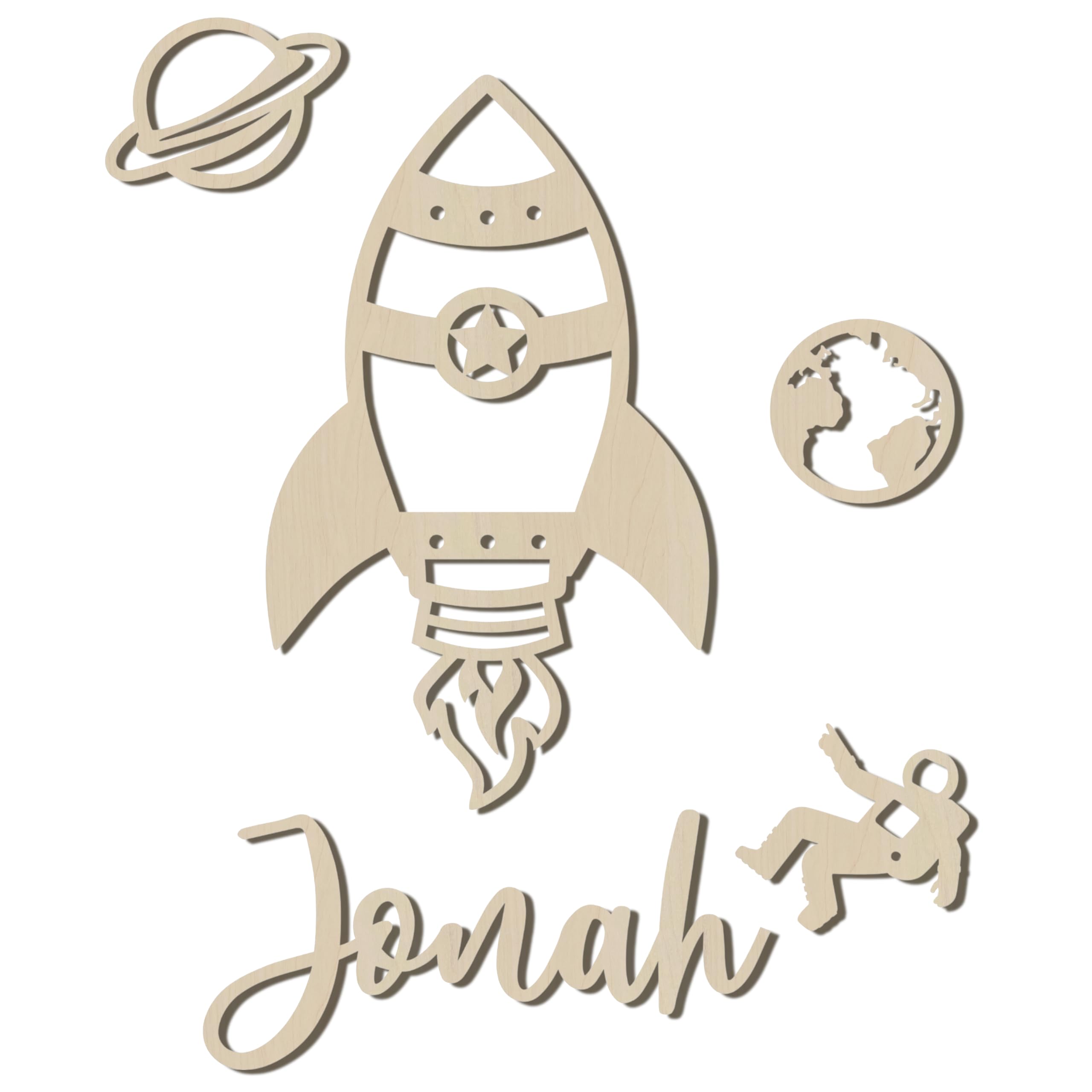 Personalisiertes Türschild Kinderzimmer mit Name – Weltraum Astronaut – Holz Namensschild - Baby Zimmer Dekoration - Namensschild Kinderzimmertür & Holzbuchstaben Kinderzimmertür (Weltraum Astronaut)
