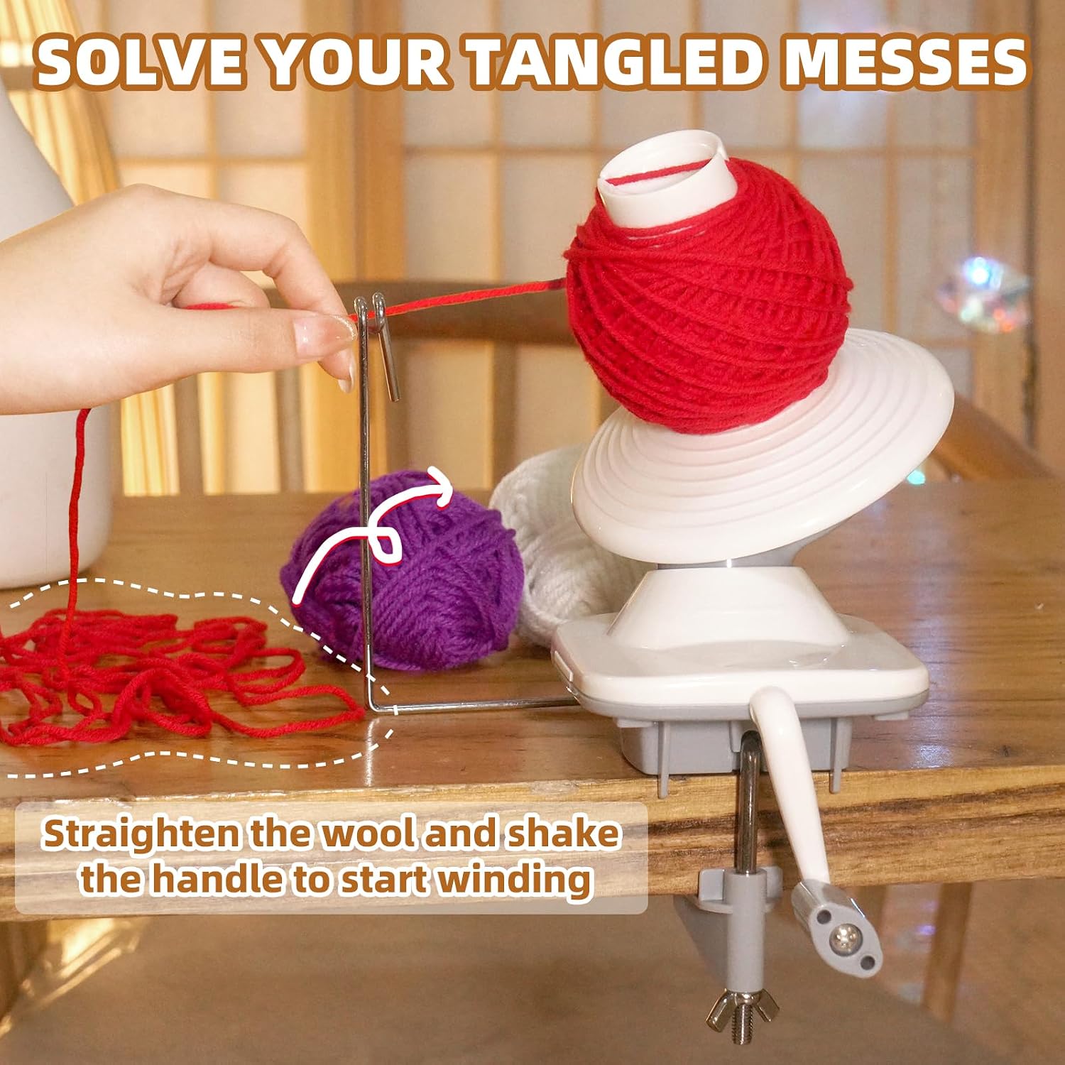 CESUSME Yarn Ball Winder, Yarn Wool String Ball Cake Winder, Hand Operated Winding Wool Winder Machine, Ball Winder for Yarn Tabletop Clamp, Yarn Cake Winder