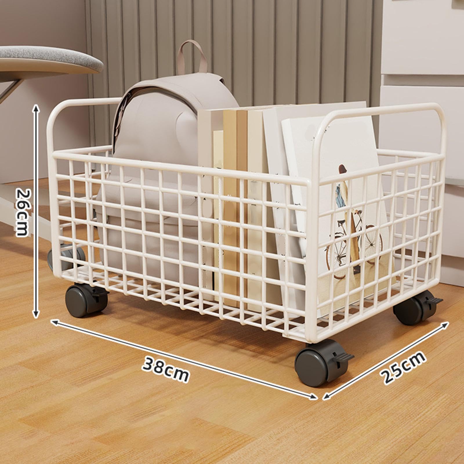 Oshhni Carrito utilitario con Ruedas, contenedor de Almacenamiento de Malla metálica, Organizador de Archivos Debajo del Escritorio con Ruedas para, Blanco, 25 Cm X 38 Cm X 26