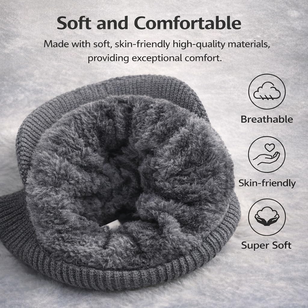 Trapper Hat, Extreme Cold Weather Trapper Hat, Winter 3 in 1 Soft Breathable Comfort Warm Knitted Beanie for Men - Image 3