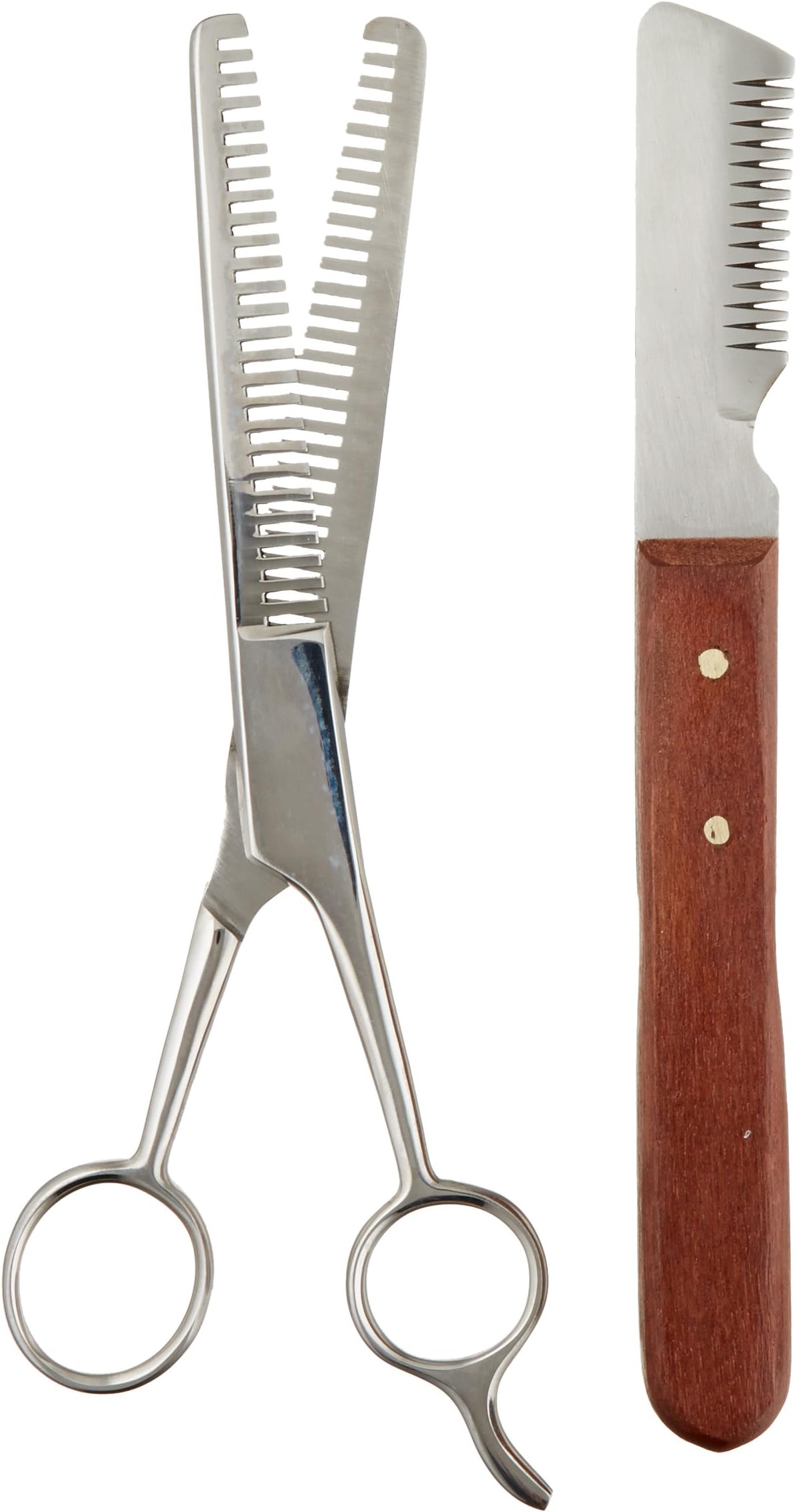 TamscoT Kit, Stripping Set of 2, Leather Case, Double Tooth Thinning Shear, Medium Stripping Knife, Great for Horses, Stainless Steel