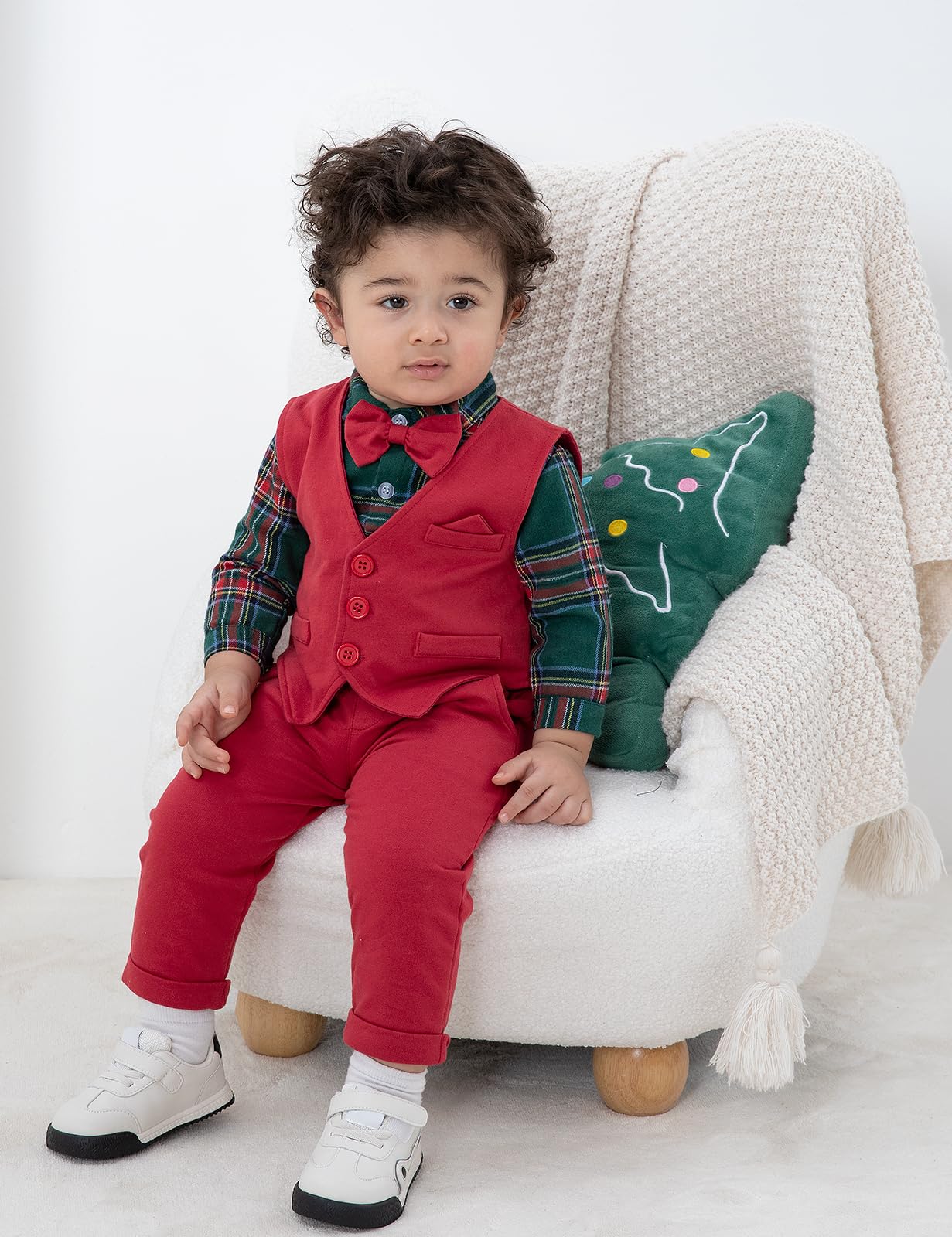 mintgreen Costume Noël Bebe Garcon, Mariage Gentleman Body Gilet Vêtements Ensemble, Vert & Rouge, 3-6 Mois, 60