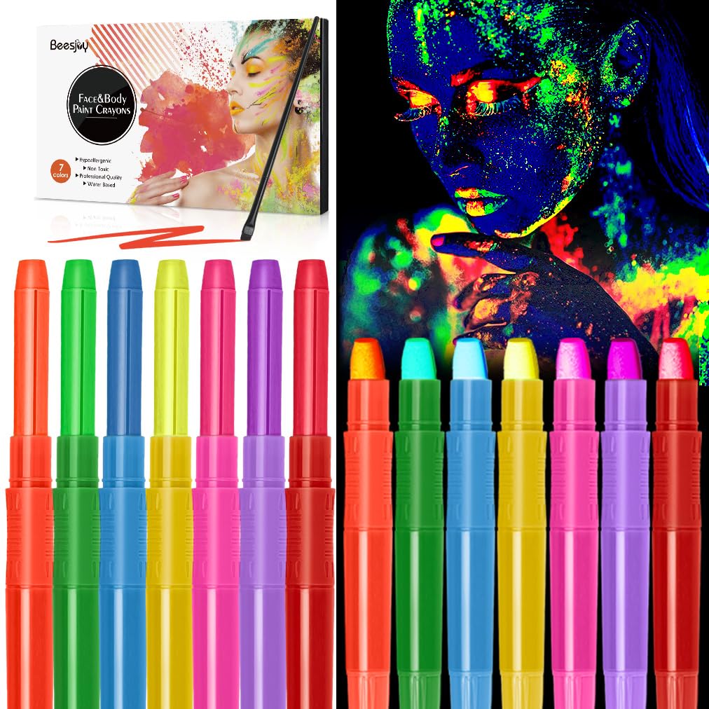 Crayons de Maquillage UV, 14 Crayons De Peinture UV Néon pour Le Visage Et Le Corps, Lavable et Non-Toxique, Maquillage pour Enfants, Idéal pour Carnaval, Festivals, Mascarades, Festa di compleanno