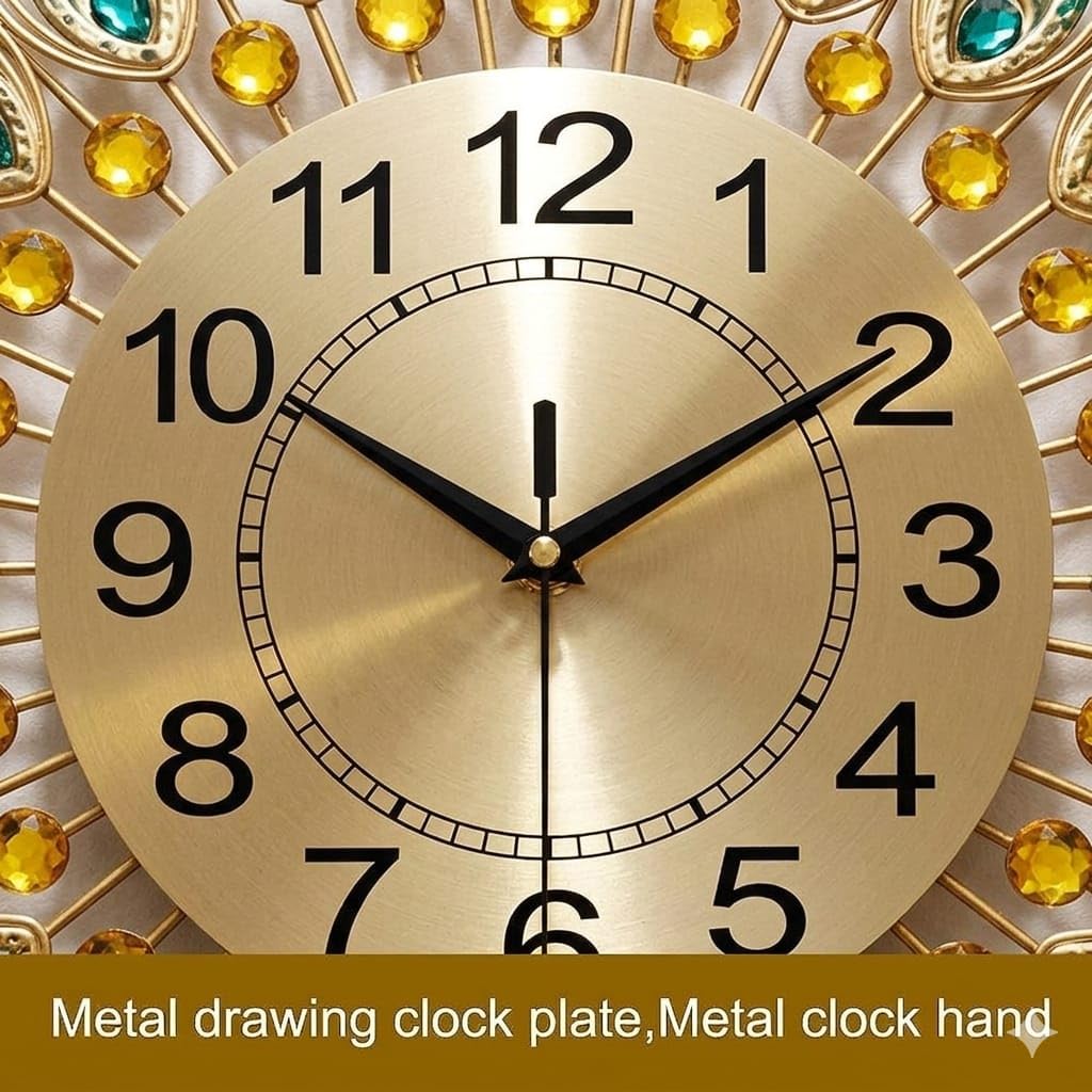 R RUNILEX Large Wall Clock for Living Room Decor,Mid Century Decorative Non-Ticking Silent Luxury Peacock Clock for Dining Room Bedroom (Pickock Clock) 1
