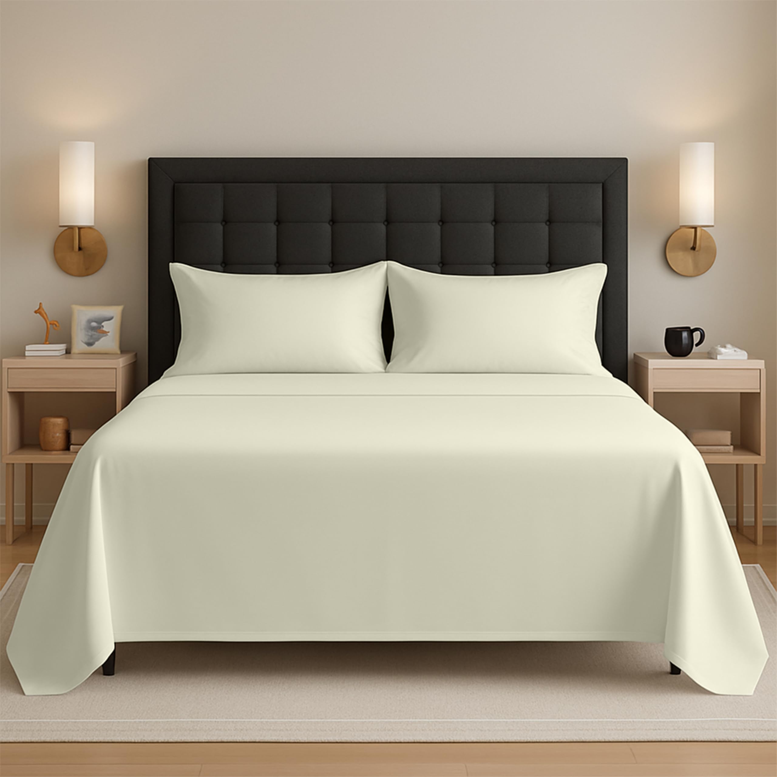 Egypto Easy Care Super King Flat Sheet – Breathable & Hypoallergic Flat Sheets – Shrinkage & Fade Resistant Flat Bed Sheet Cream
