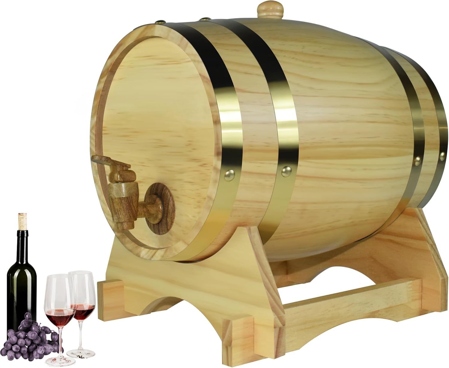 1.5L Whiskey Barrel Wine Barrel Wooden Whiskey Dispenser with Baked Oak Chips Aging Barrels Mini Keg Wine Bucket Decor for Table Bar Home Kitchen Restaurant BBQ Gifts for Men, White
