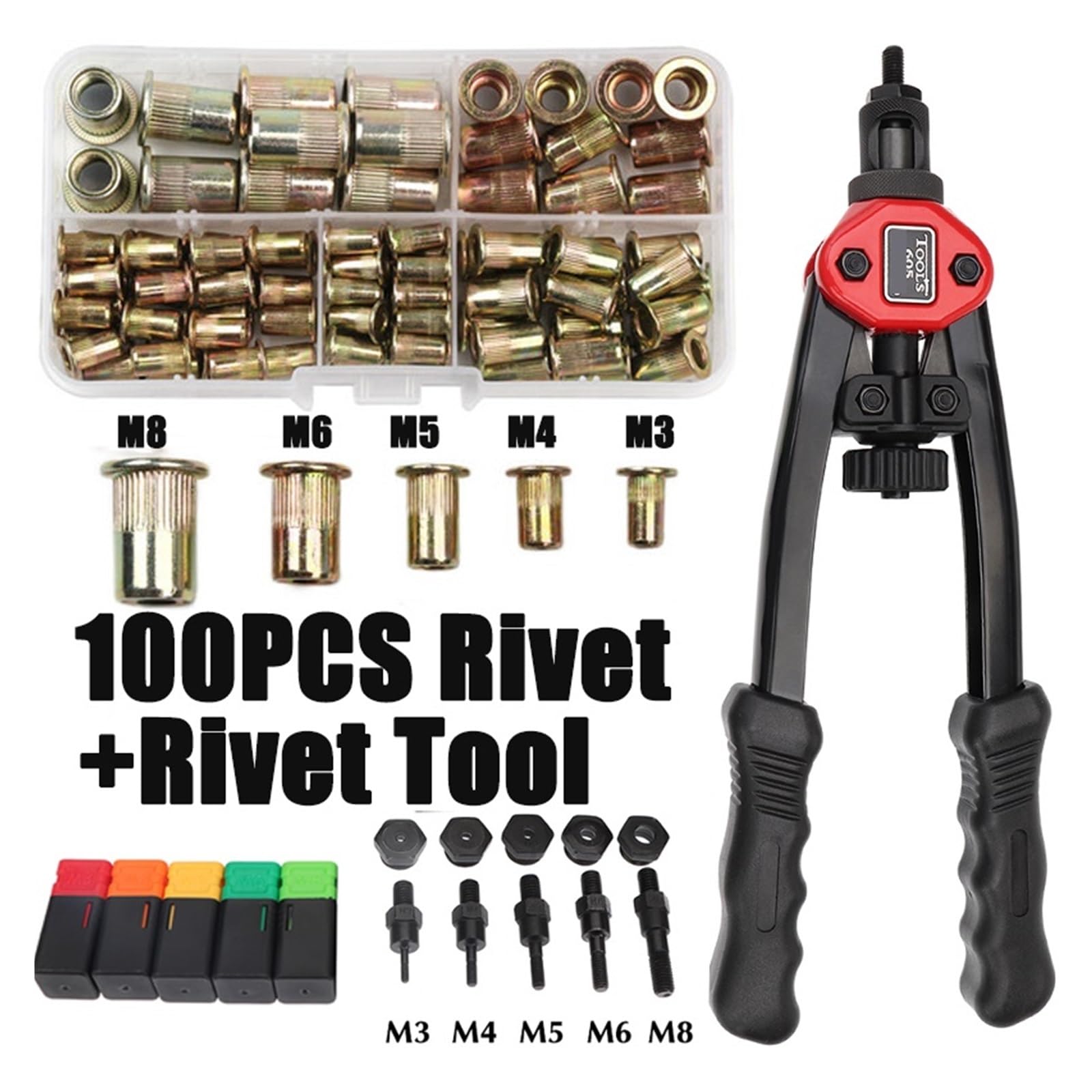 Pistola sparachiodi, 100 Pz Dado For Rivetti O Dadi For Filettati A Mano Pistola BT606 M3 M4 M5 M6 M8 Doppio Inserto Rivettatrice Manuale Rivnut Strumento(100pcs with Gun)