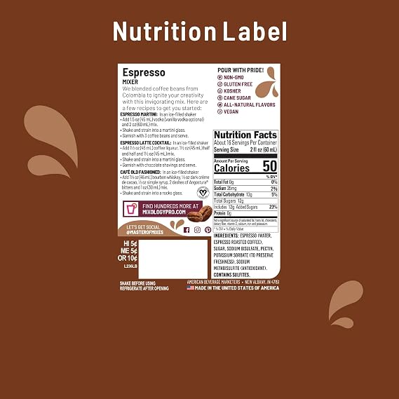 Master of Mixes Espresso Drink Mix, Ready to Use, 1 Liter Bottle (33.8 Fl Oz)