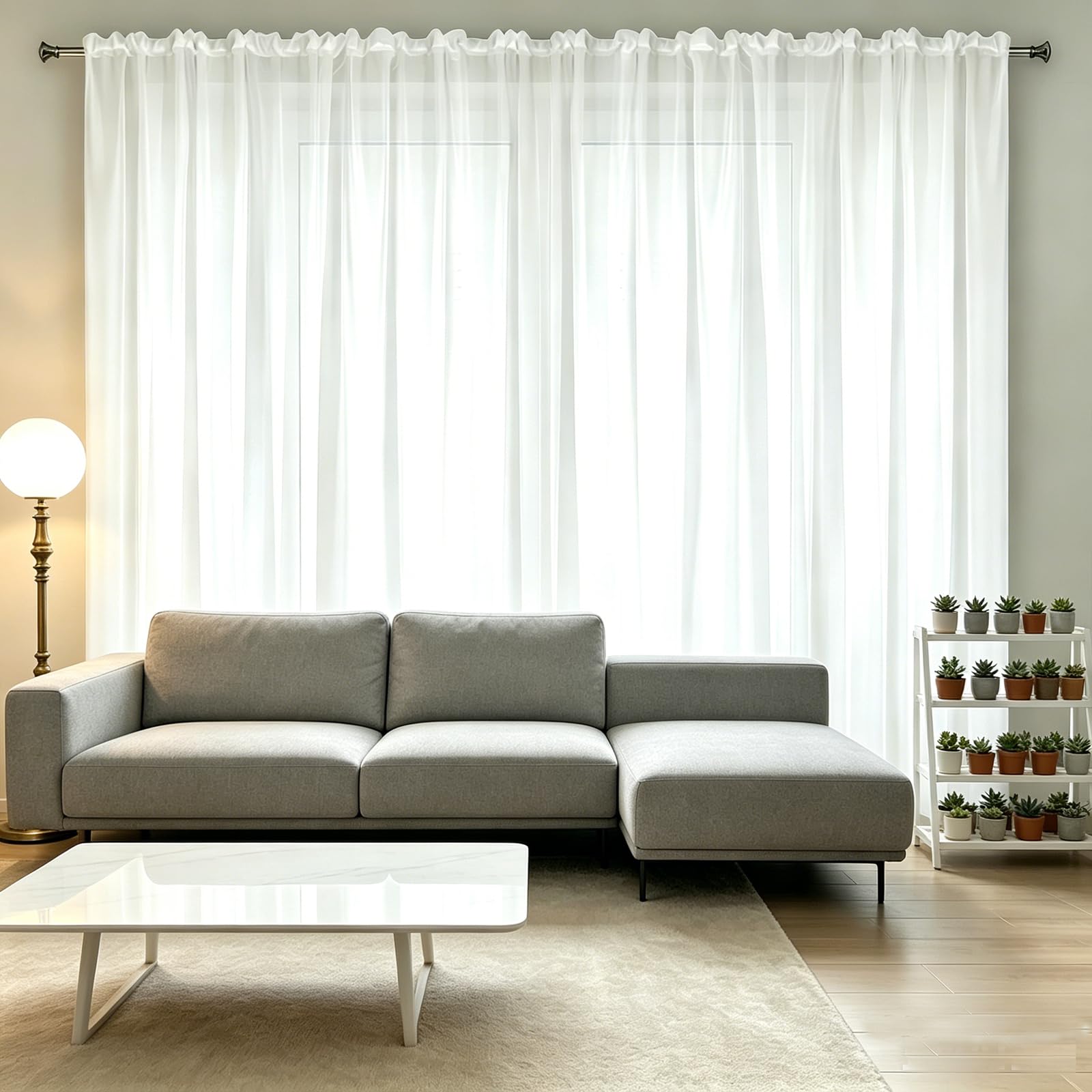 Panele Z Woalu 240 x 244 cm Przewiewne I Lekkie, Ochrona Prywatności, Supermiękkie Woale Okienne, Półprzezroczyste Firany Do Kuchni, Salonu, Sypialni, Biały