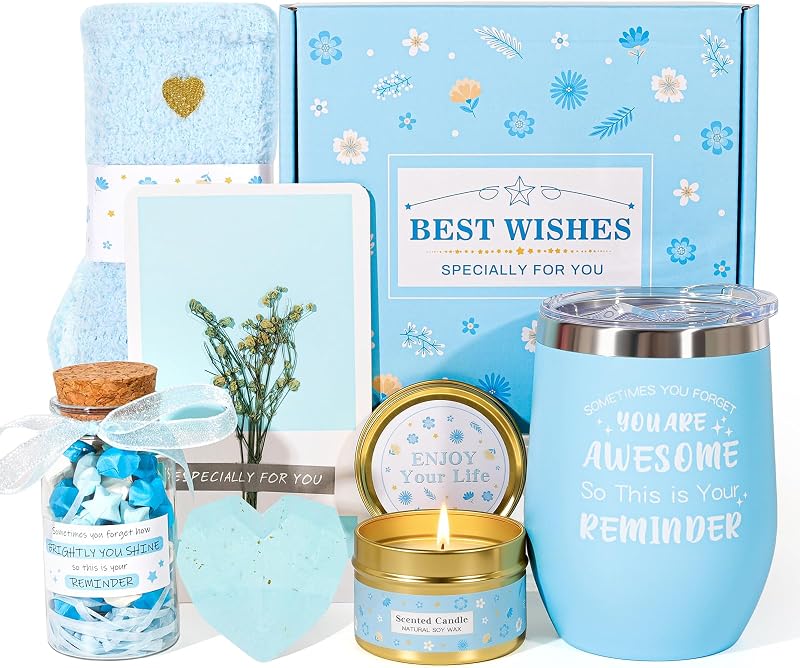Conjunto de presente JOYOFUN com cesta azul, copo térmico e acessórios, 14 peças