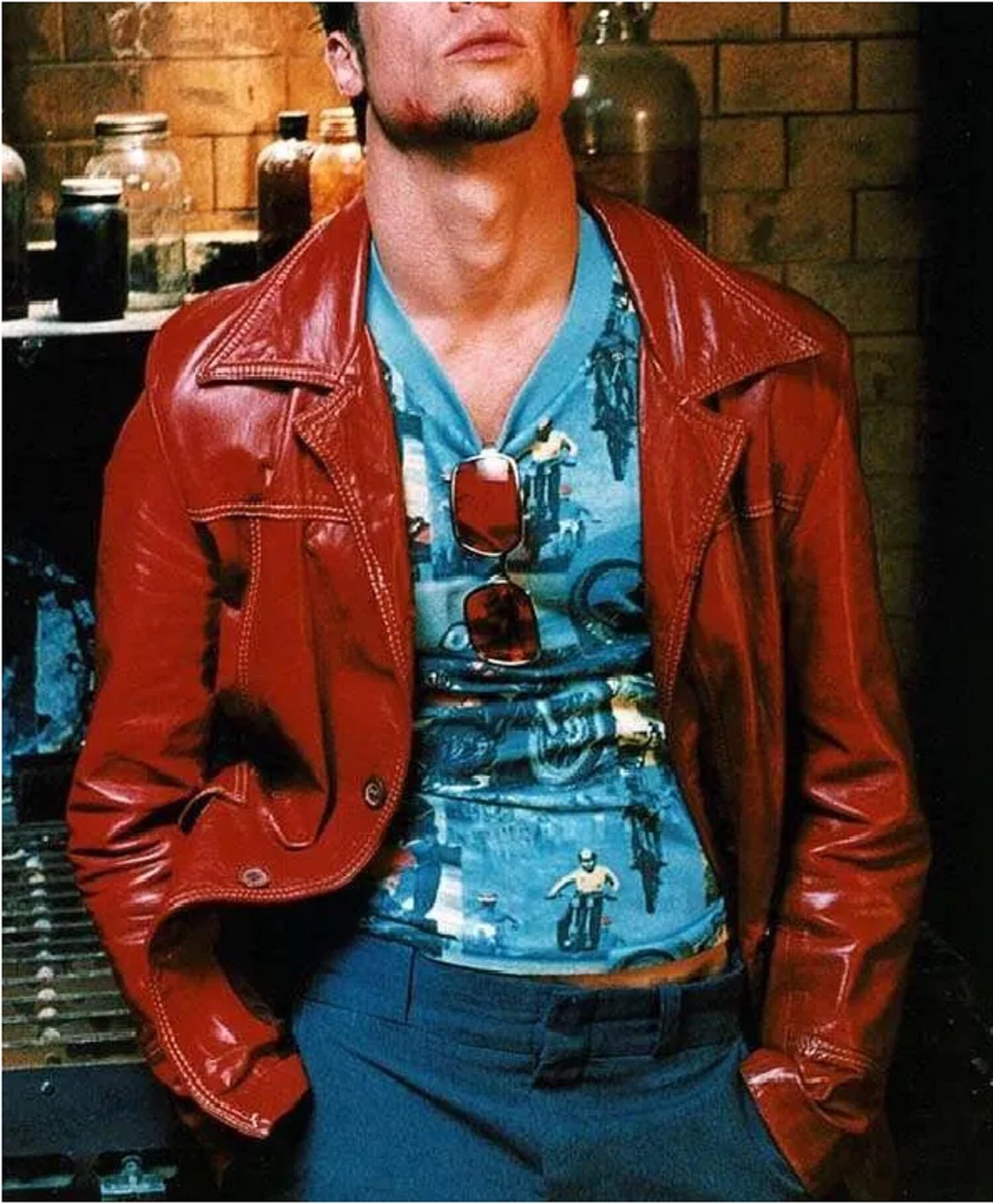 Tyler Durden - Chaqueta de cuero para hombre, estilo retro, informal, inspirada en la película Fight Club, estilo vintage