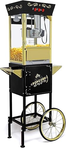 Miniatura 16 de Máquina de palomitas de maíz con carrito y ruedas y hervidor de 8 onzas, máquina de palomitas de maíz de 650 W, carrito de máquina de palomitas de