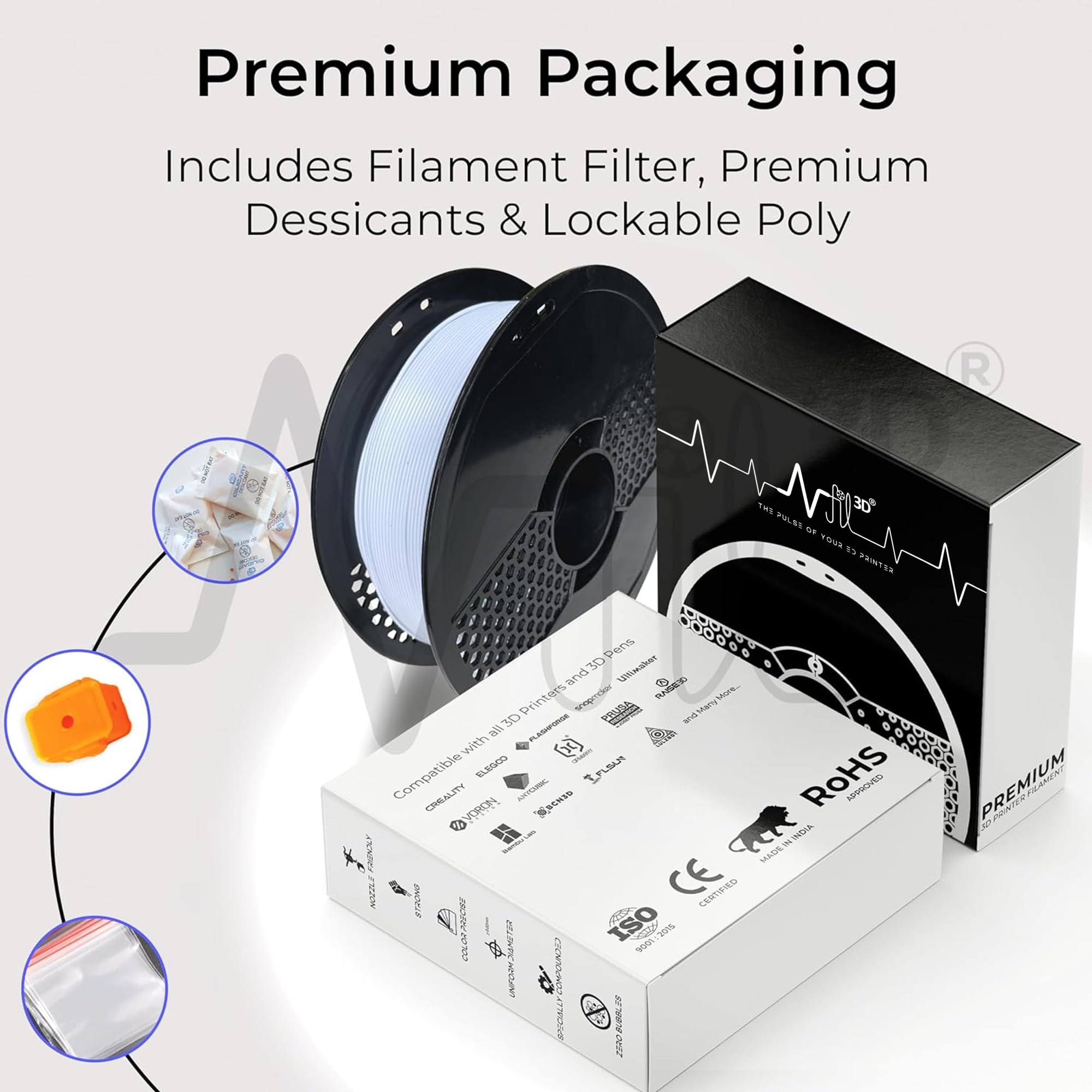 NFIL3D Premium HS PLA+ Polar White - 3D Printing Filament | Compatible with All 3D Printers | 1.75mm | 1Kg | (2.20 lbs) 3