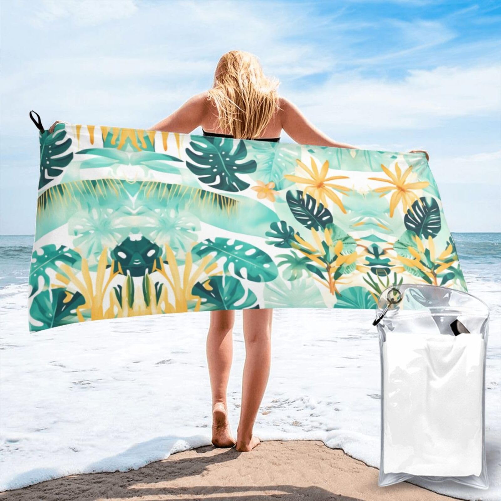 WYCZHY Beach Plantscape Print Beach Towel Soft Quick Dry For Spa Pool Gym Vacation Travelers Women Men Adults Sauna Gift