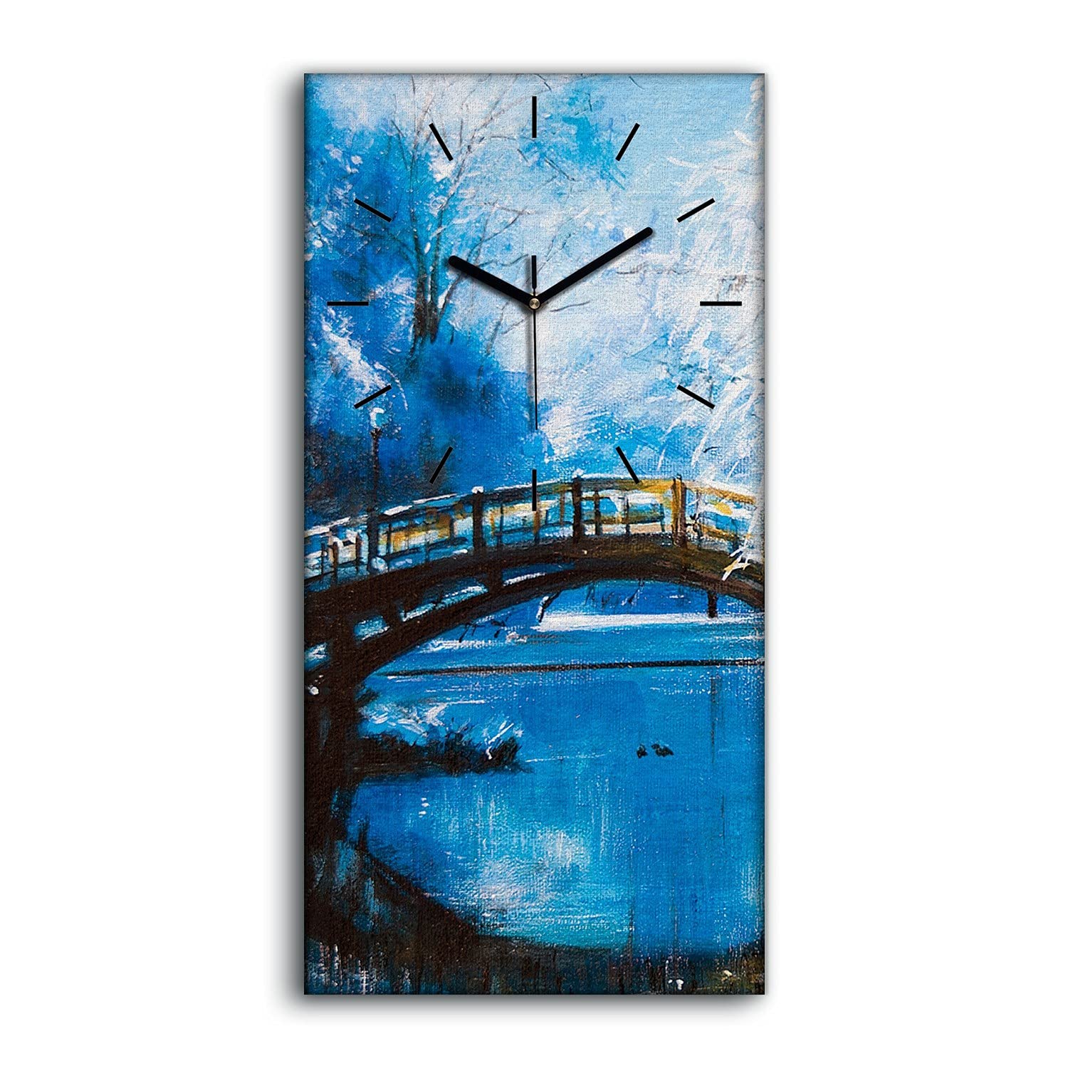 Horloge sur Toile Arbres de Rivière d'Hiver 30x60cm Grand Tableau Mural