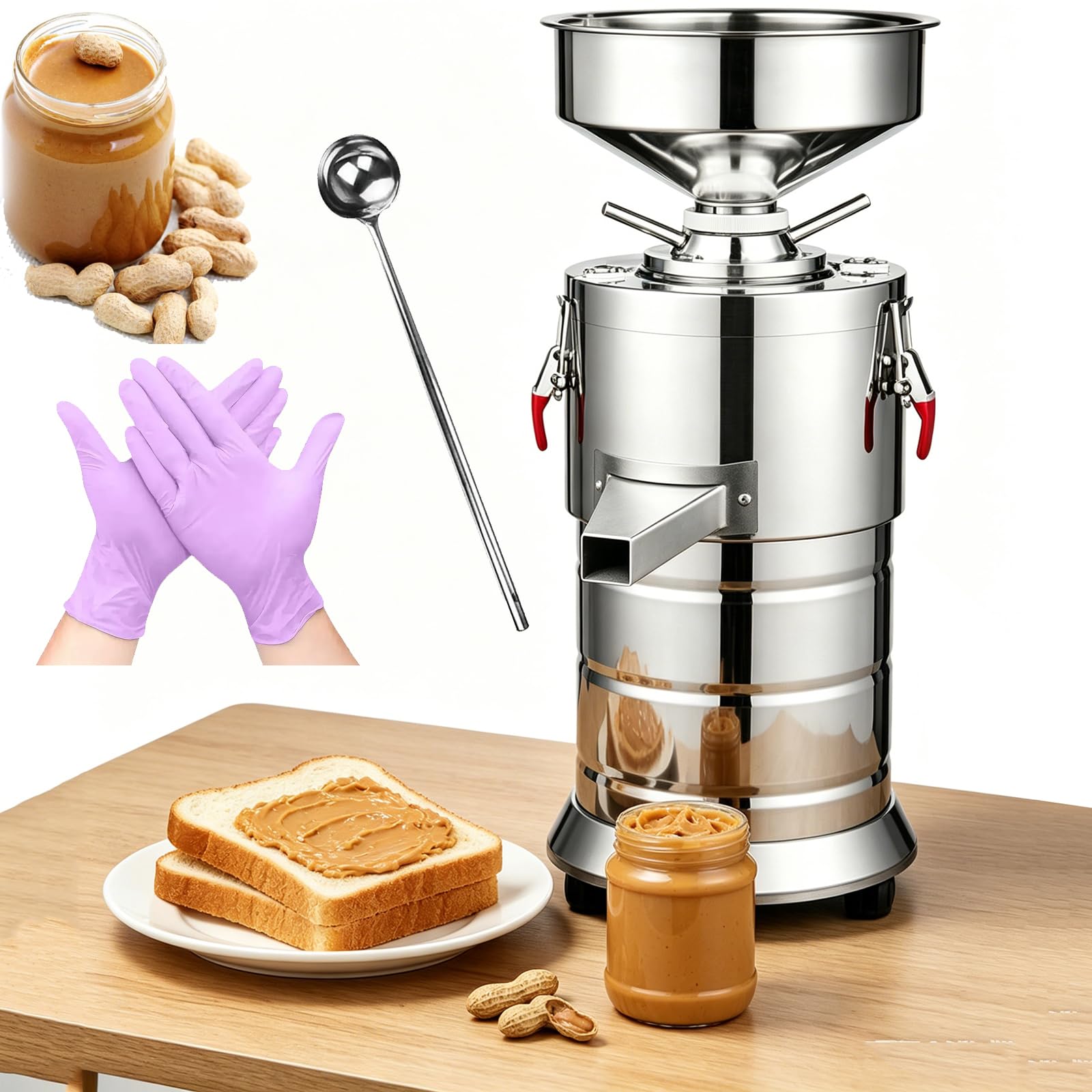 FHRKA Peanut Butter Maker Machine, 1100W 15kg/H Electric Nut Butter Machine with Solid Lockers, Control Handle, Stainless Steel
