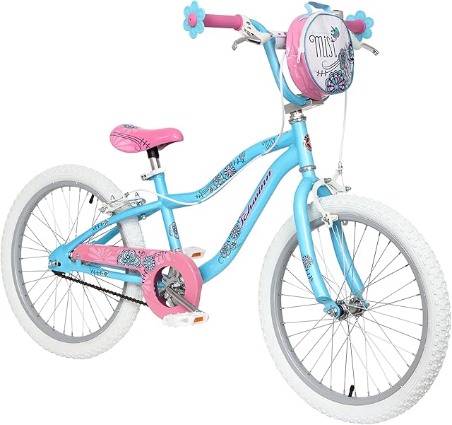 Schwinn Mist Kids Bike, Blue/Pink Flower Design, 20 Inch Bicycle Wheels, Girls or Boys Ages 6-13 Years Old, Recommended Rider Height of 122-152cm