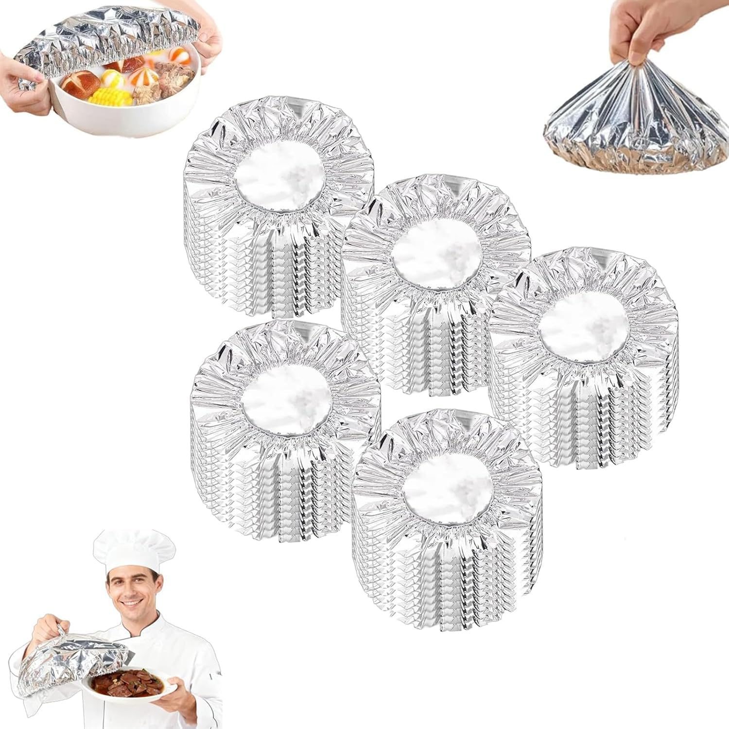Repeatable Aluminium Foil Film Insulation Cover Aluminium Foil Elastic Food Bowl Storage Covers Heat-Resistant Food Fresh Keeping Bags for Sandwich Wraps BBQ Microwave (50PCS)