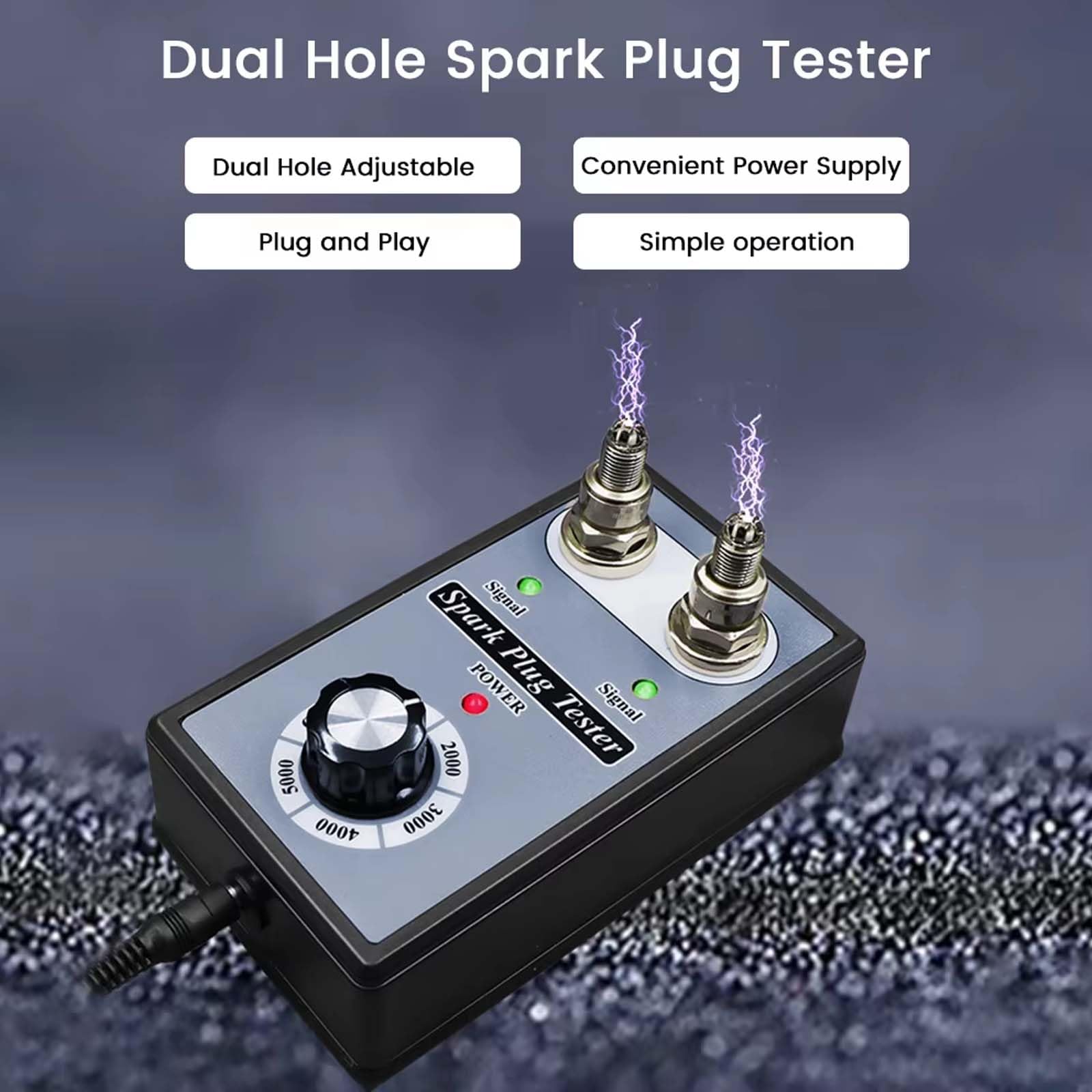 Comprobador de Bujías de Doble Orificio Ajustable de 12V, Comprobador de Bobina de Encendido de Motocicleta y Automóvil, Detector de Chispas